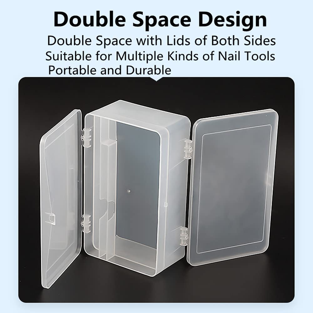 PTGMH Plastic Nail Art Tools Organizer Nail Brushes Container Case Manicure Tools Holder Double Layers Large Capacity Nail Tools Storage Box (transparent)