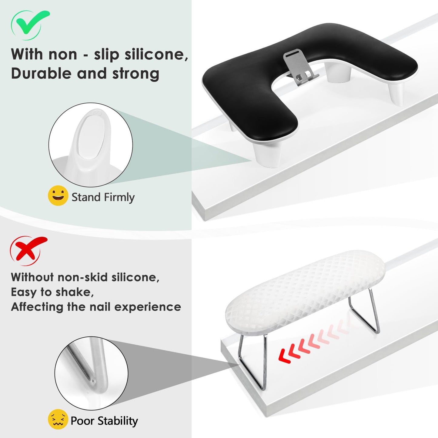 LIONVISON Arm Rest for Nails Tech: U Shaped Ergonomic Nail Hand Rest Stand PU Leather with Rotating Phone Holder for Nail Salon Manicurist (Black)