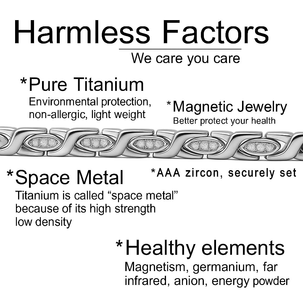 38 Elegant Titanium Magnetic Bracelet for Women Germanium and Magnetic Functions with Free Link Removal Tool Christmas gift (Silver With Zircon)