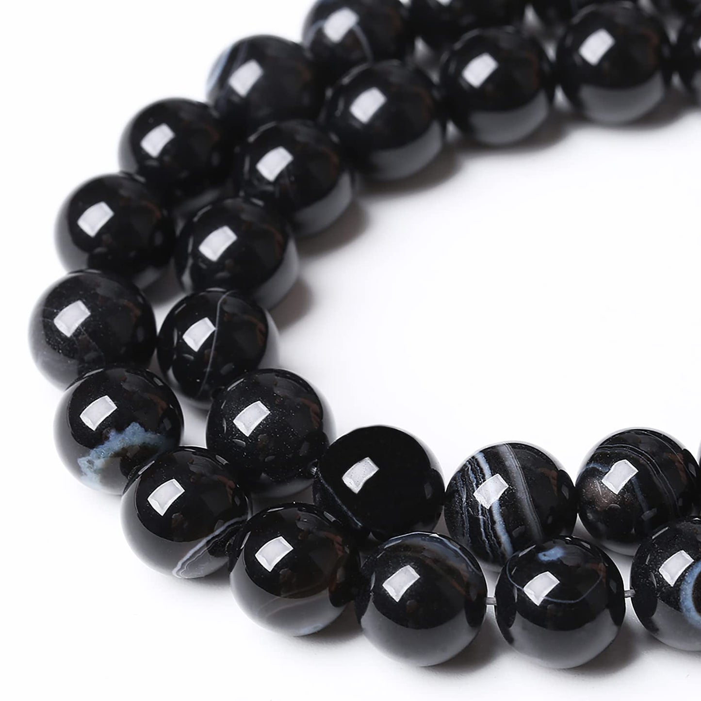 45PCS 8mm Natural Black Striped Agate Beads Gemstone Round Loose Beads for Jewelry Making DIY Bracelet Necklace 15" Inch