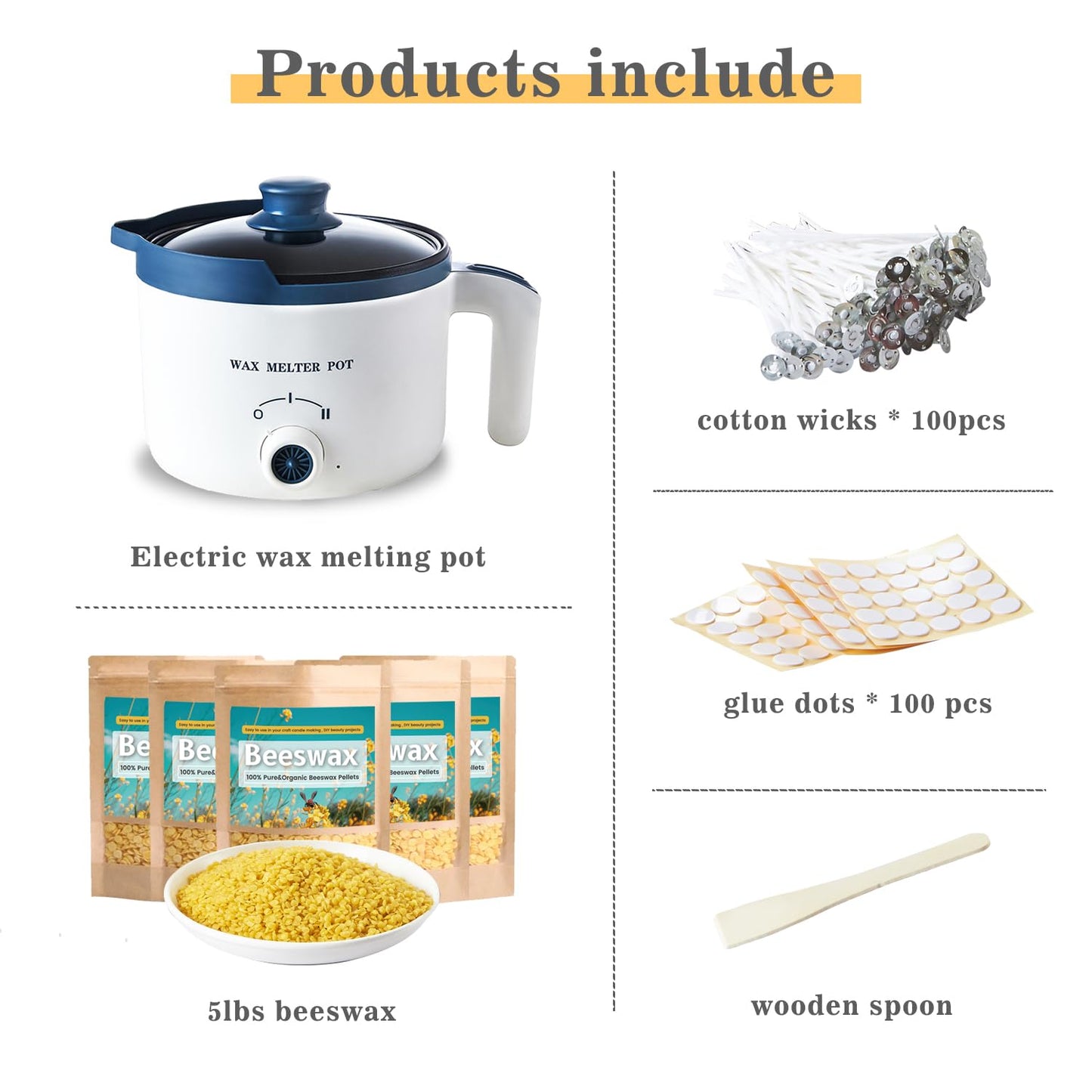 Beeswax Candle Making Kit with Electric Wax Melter for Adult, 5lbs Bees Wax for Candle Making and DIY Art&Craft