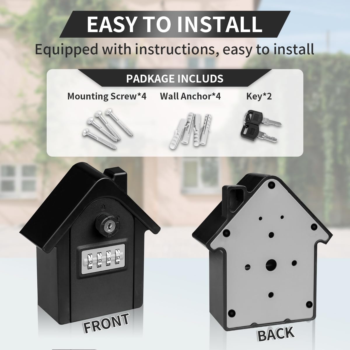Key Lock Box with Combination lock & Key lock, Portable Large Capacity Key Storage Box Wall Mounted, Resettable Code, Waterproof Security Lock Box for Home, Office, Garage, Realtors Black(1 Pack)