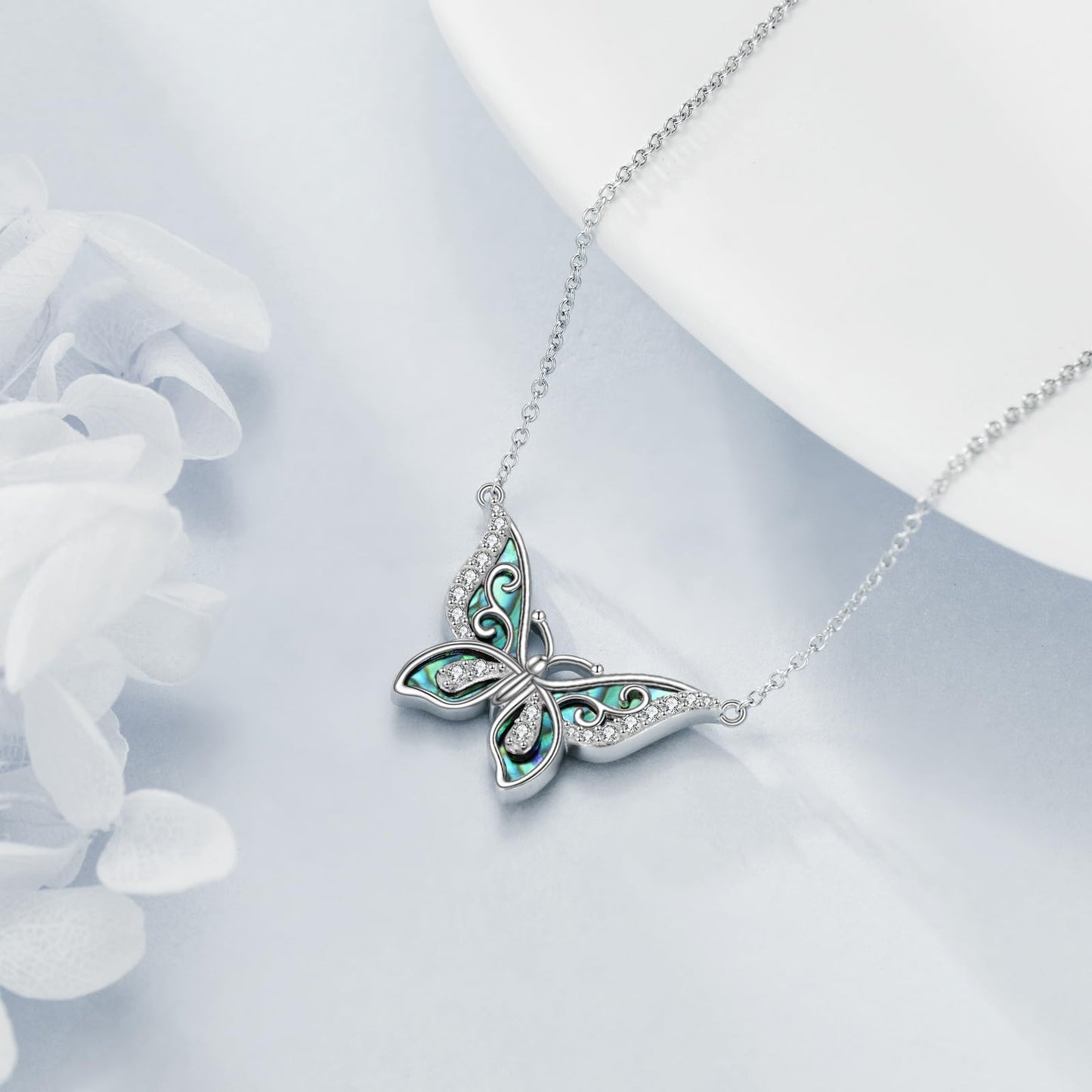 KQF Butterfly Necklace 925 Sterling Silver Butterfly Pendant Abalone Shell Jewelry Gift for Women Mom Daughter