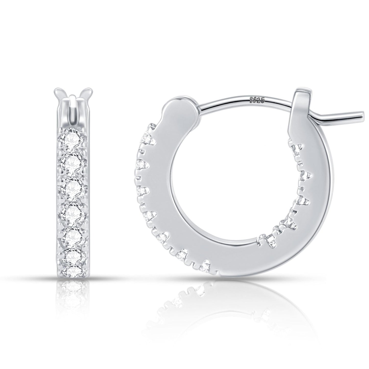 Gacimy Silver Hoop Earrings for Women, 15mm Cubic Zirconia Silver Hoop Earrings, 14k White Gold Plated Hoop with 925 Sterling Silver Post