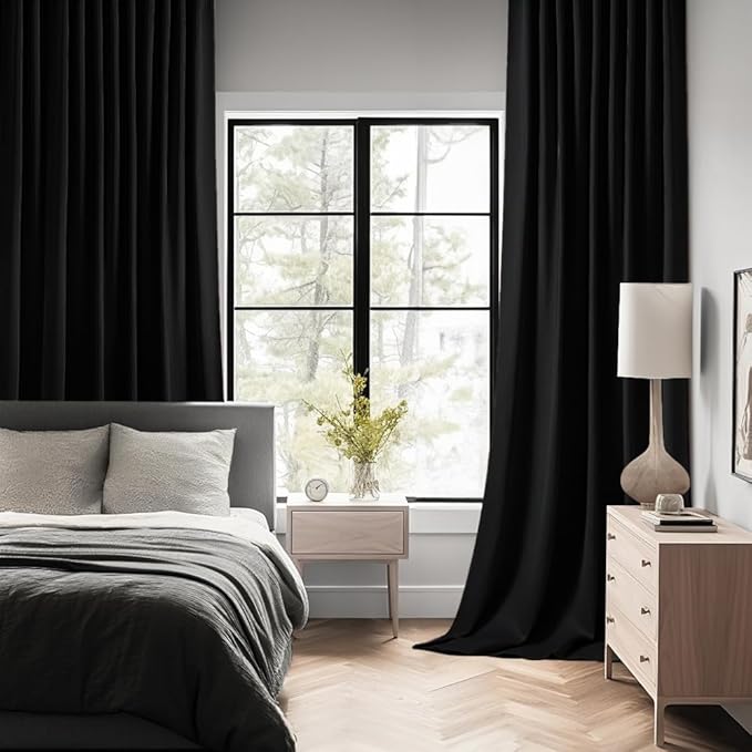 MIULEE Back Tab Blackout Curtains 84 Inch Length 2 Panels Set for Living Room Bedroom, Halloween Black Rod Pocket/Pinch Pleated Thermal Insulated Room Darkening Light Blocking Curtains 84 Inches Long