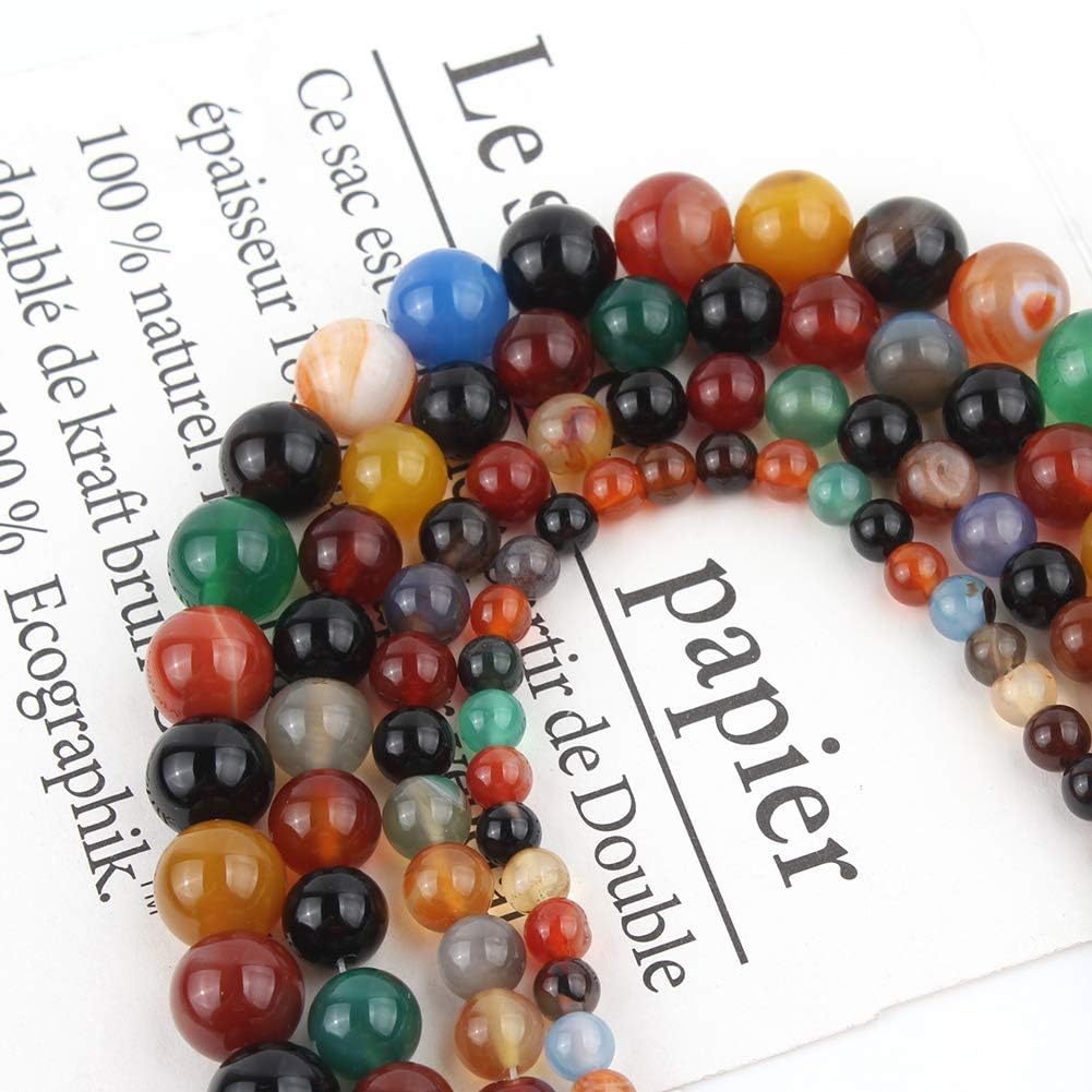 8mm Natural Multicolor Agate Beads for Jewelry Making Round Loose Gemstone Stones 1 Strand 15 Inch (About 45-48 pcs)