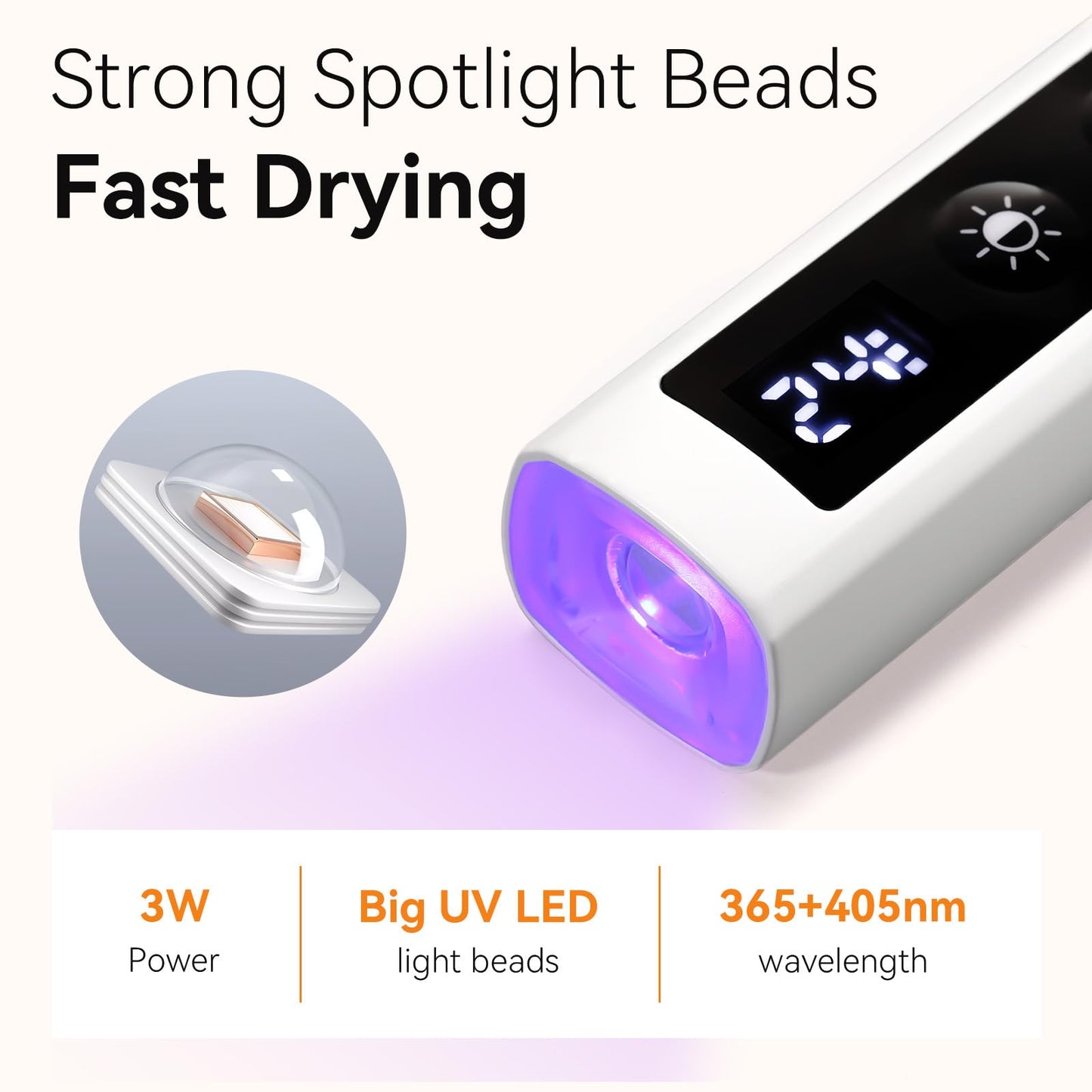 Makartt UV Nail Lamp, Handheld Flash Cure Lamp with Painless Mode Rechargeable Portable Nail Light 800mAh with LCD Display & 3 Timers for Home & Salon(White)