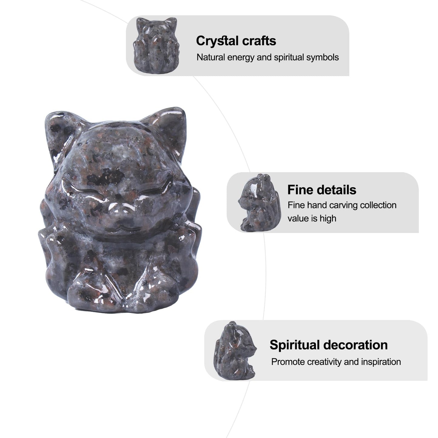 QLRSUXN Flame Stone Nine Tailed Fox Decor,2 Inch Healing Crystals Fox Statue，Lucky Guardian Pocket Fox Figurines as Women’s Gifts，Fox Figurine for Office Home Decor and Ornament.