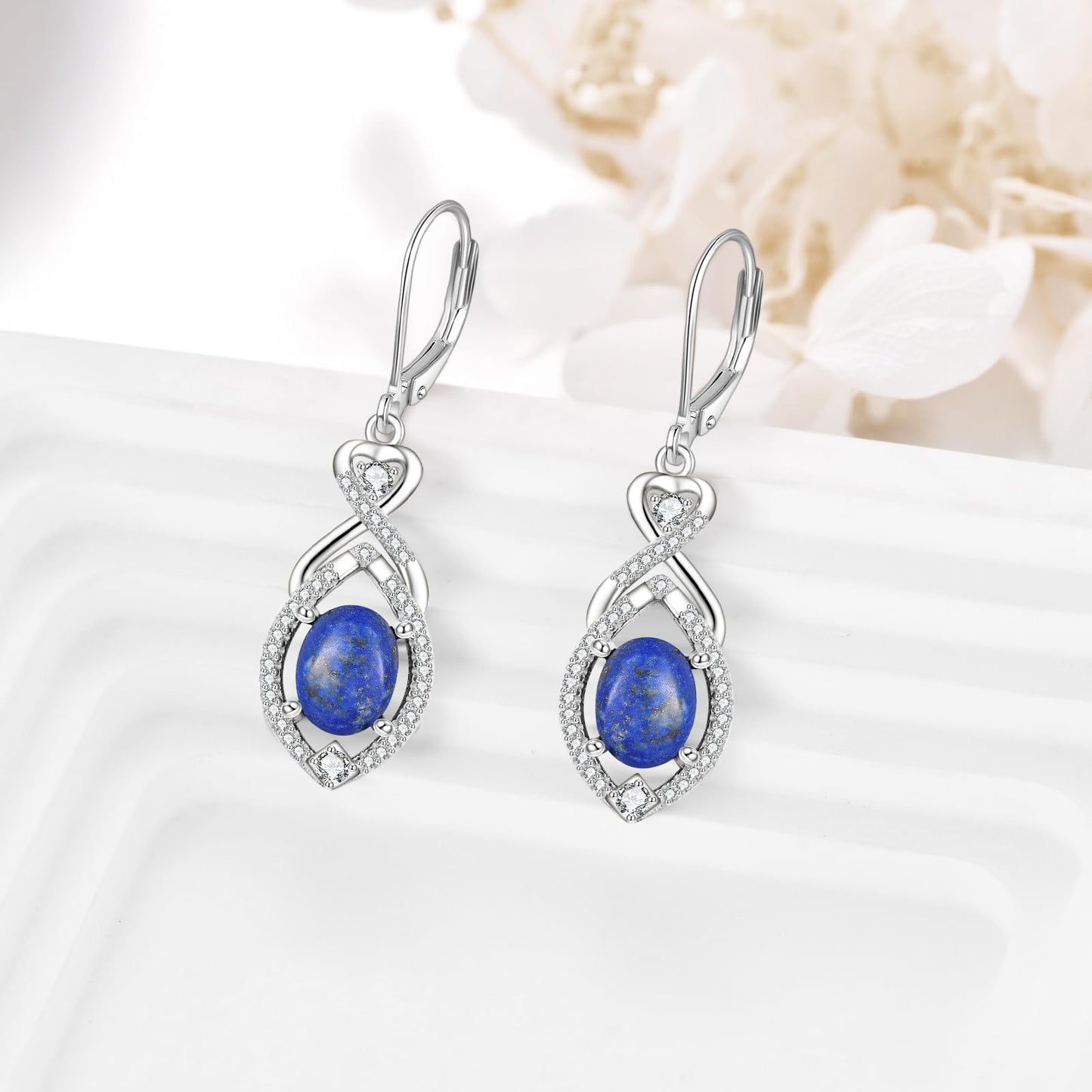 Lapis Lazuli Drop Earrings Sterling Silver Lapis Infinity Leverback Boho Earrings Blue Stone Dangle Earrings Jewelry Christmas Gifts For Women