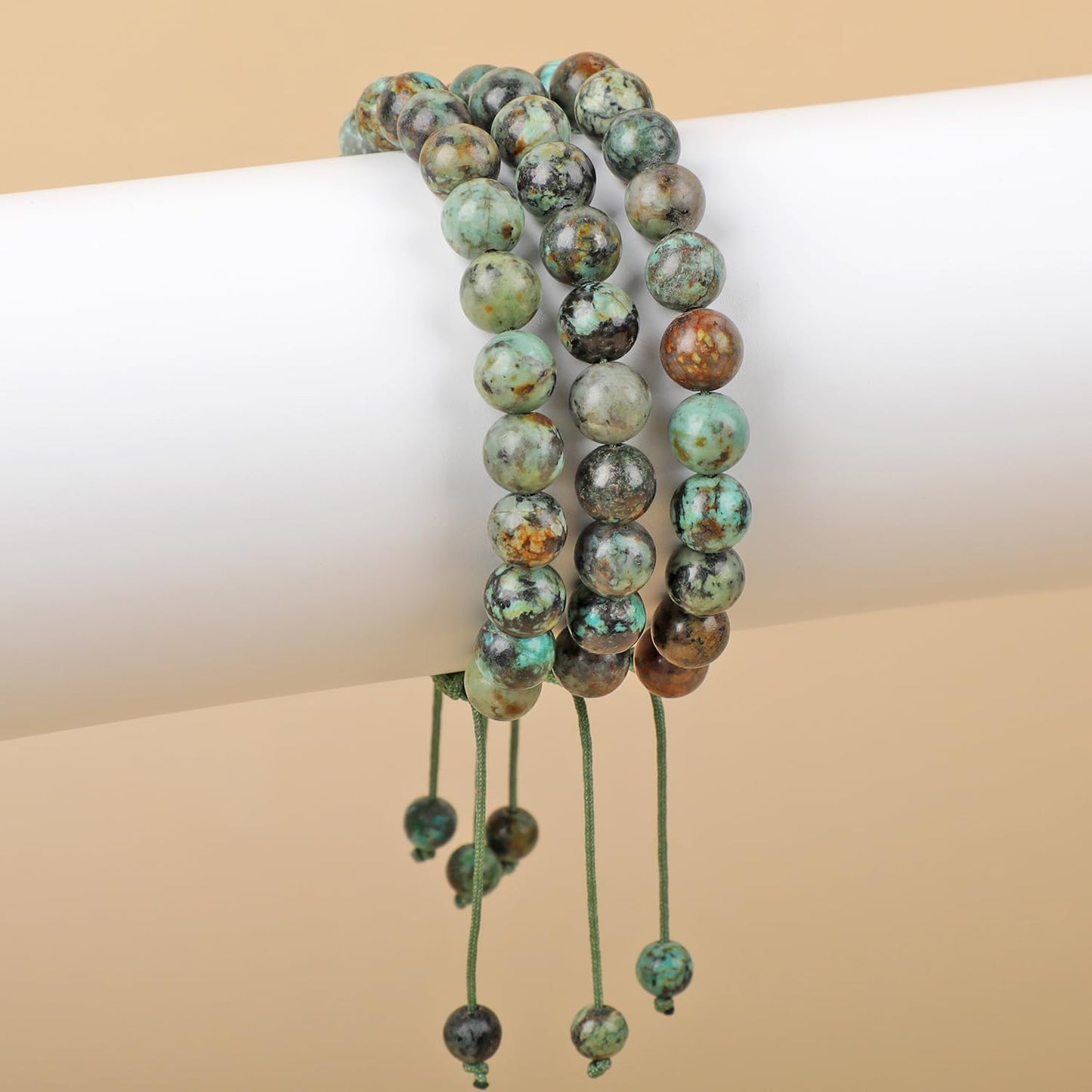 AD Beads Natural 8mm Gemstone Bracelets Healing Power Crystal Macrame Adjustable 7-9 Inch (African Turquoise)