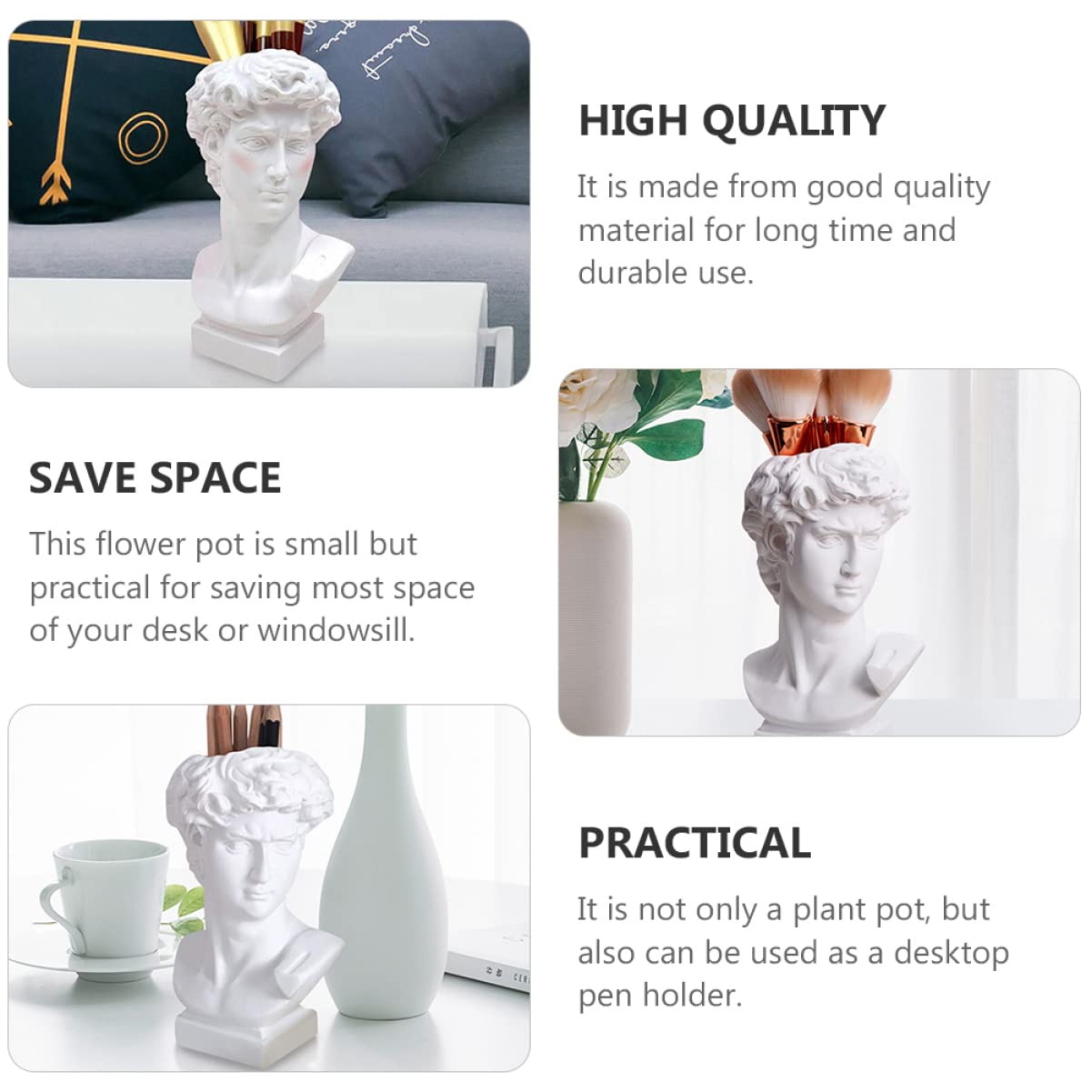 STOBOK Creative Resin Pen Holder with Mini Plant Container Funny Statue Desk Organizer for Office and Home Workspace 6.29X3.54X2.95 Inches