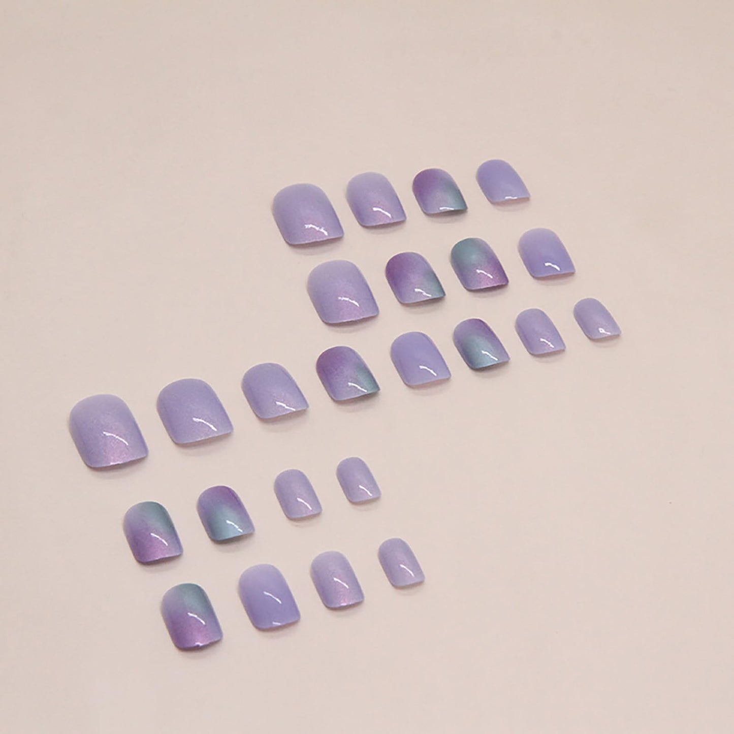 Short Round Press on Nails Oval Purple Cat Eye Fake Nails Press ons Acrylic Nails False Glossy Artificial Full Cover Stick on Nails for Women Girls 24 Pcs