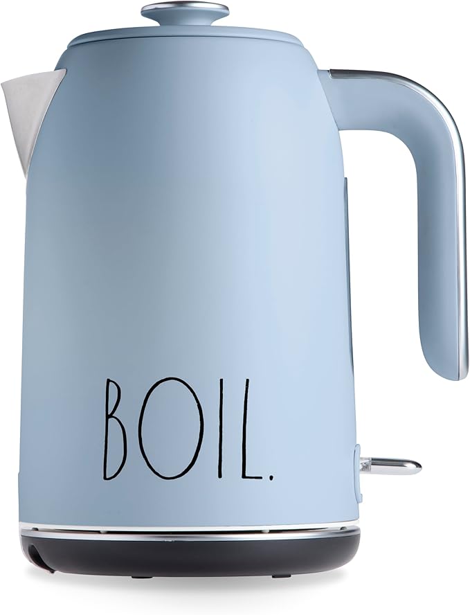 Rae Dunn Electric Hot Water Kettle - Stainless Steel Coffee Maker, Tea Kettle, Swivel Base, With Automatic Shut Off Boil-Dry Protection, Easy Pour, 1500 Watt Boiling Power, 1.7 Liters, Baby Blue