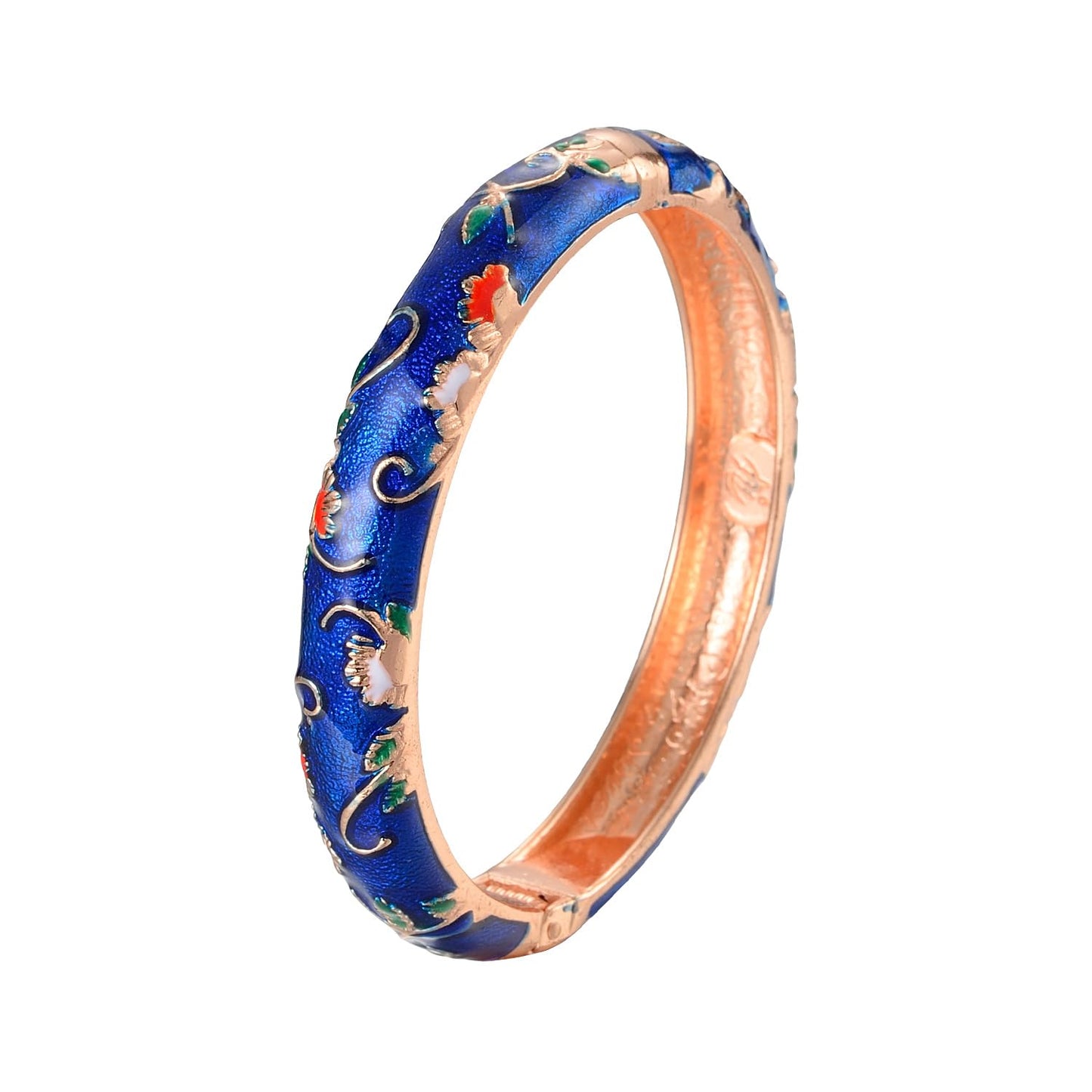 UJOY Bangles 5 Pcs Enamel Jewelry Set Rose Flower Engraved Cloisonne Bracelets Pack in a Box 5PCS Blue White