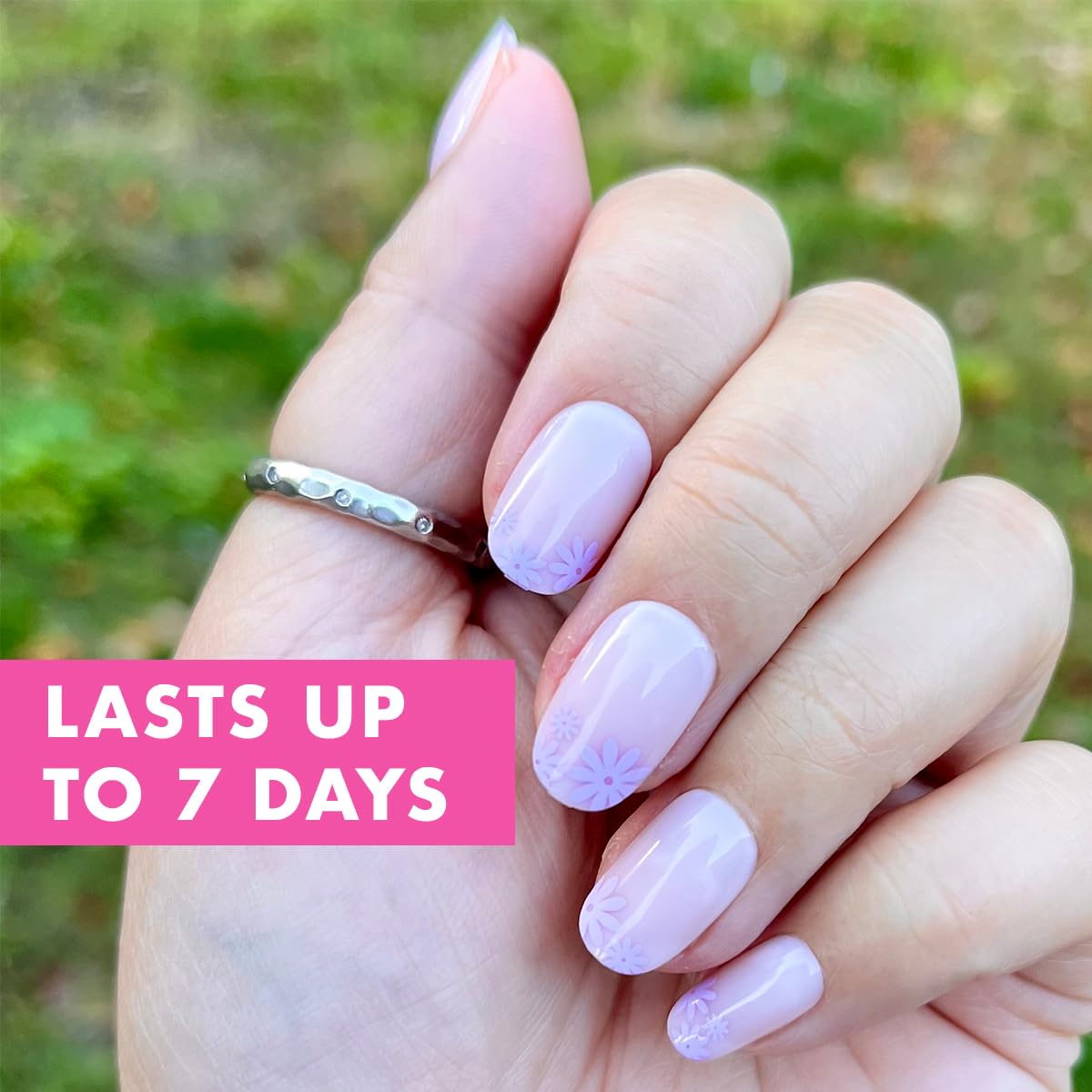 Olive & June Classic Super Stick Mani Press On Nails | No Glue Needed | 32 Tab Nails 16 Sizes | Non-Toxic Tabs Non-Damaging 7-Day Wear | Spring Flowers & Patterns| Short, Round| Floral Tip