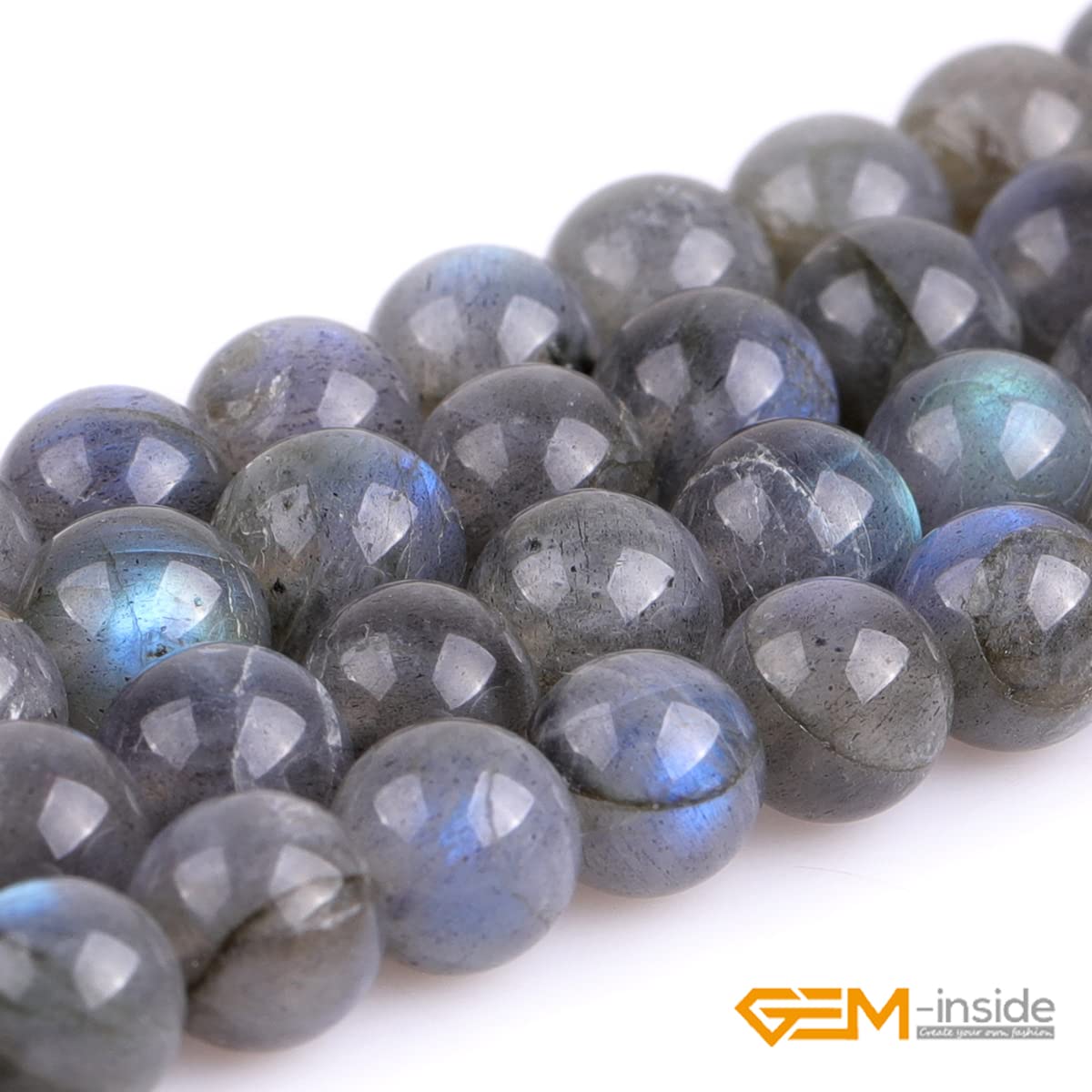 GEM-Inside AAA Grade Natural Blue Rainbow Flash Gray Labradorite Gemstone Beads for Jewelry Making Loose Beads 15" (AA Smooth, 8mm)