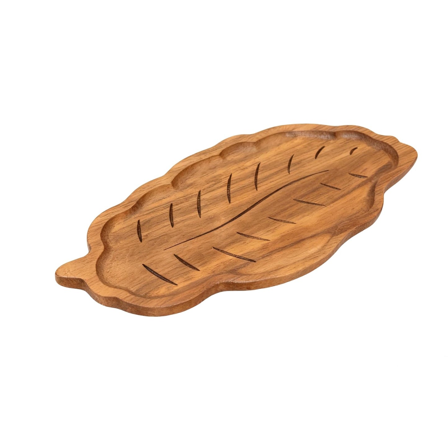 Cut-Nic Wood Leaf Design Key Tray for Entryway Table, Aesthetic Desk Organizer for Home, Key Bowl, Jewelry Tray, Serving Tray Platter Breakfast Table Kitchen Decor