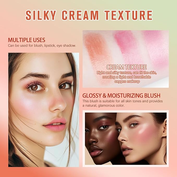 Blush pH Tinted Moisture Stick, Multi-Use Cream Blush Stick, Natural Nude Makeup for Cheeks, Eyes and Lips, Waterproof Natural Nude Makeup, Suitable for All Skin (2# Hot Red)