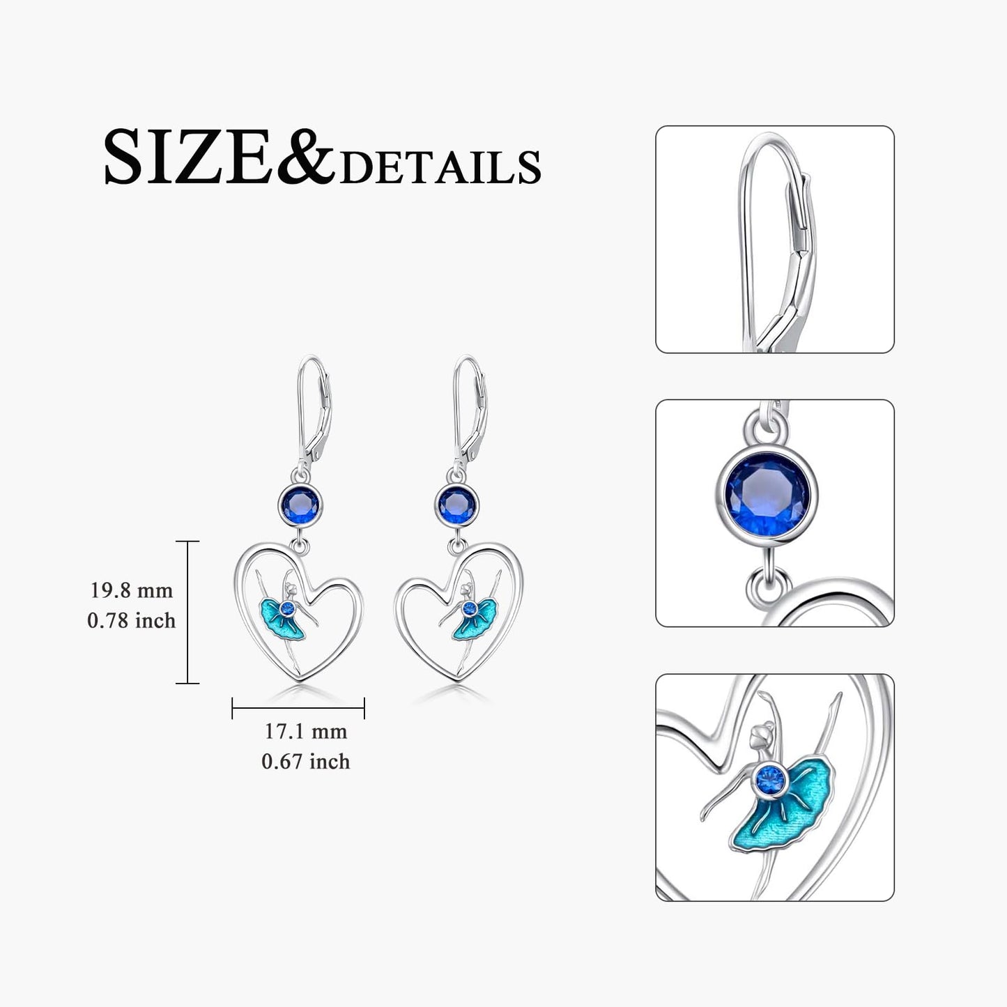 Ballerina Earrings for Women Sterling Silver Dancer Leverback Dangle Earrings Ballet Dance Jewelry Gifts