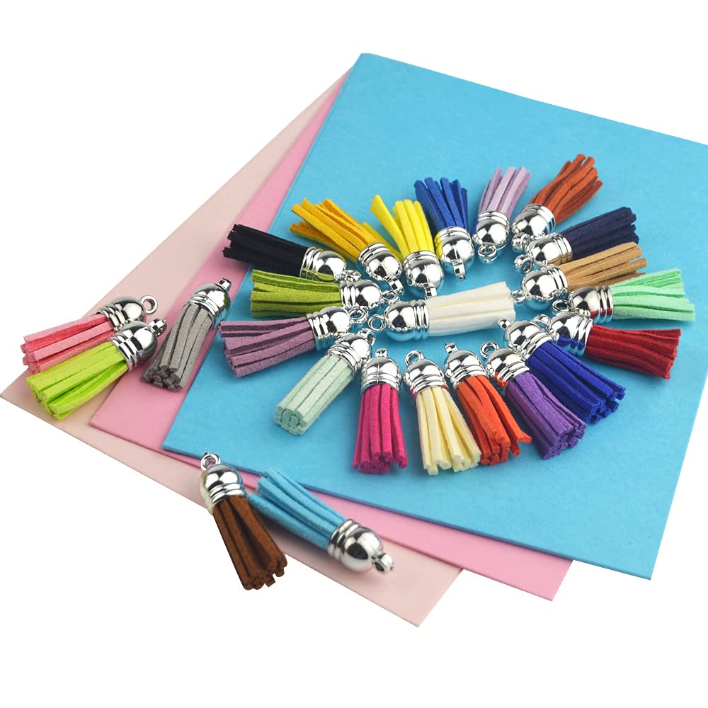 XINMEIWEN 72PCS Key Fob Hardware Set Including 24 Key Fob Hardware with Key Ring 24 Colorful Leather Keychain Tassel and 24 Swivel Snap Hooks for Keychain Making Supplies (6 Colors)