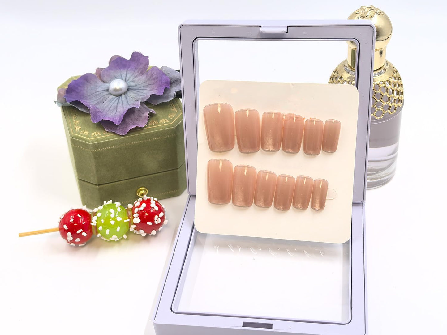 YOYfinee 24Pcs Press on Nails Medium—Short Square Fake Nails Magnetic Cat's Eye Nails. Candy pink(11)