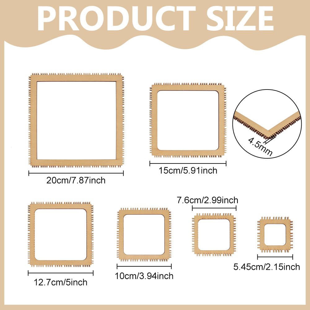 BENECREAT 6 Sizes Poplar Wood Weaving Loom Kit, Square DIY Weaving Loom DIY Weaving Art Tapestry Loom for Hanging Decor Woven Tapestry Knitted Crafts Making, 4.5mm Thick