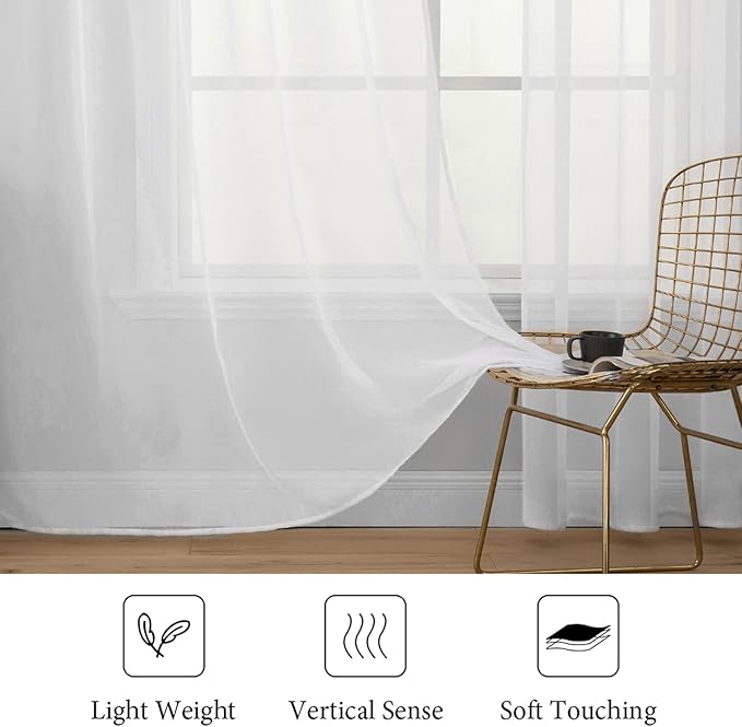 MIULEE White Sheer Curtains 90 inches Long Window Curtains 2 Panels Solid Color Elegant Window Voile Panels/Drapes/Treatment for Bedroom Living Room (54X90 Inches White) (Pack of 2)