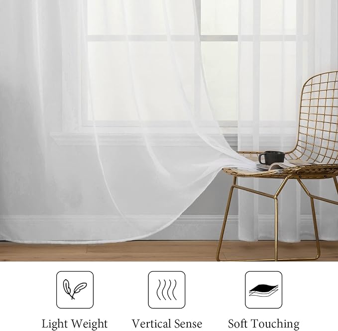 MIULEE 2 Panels Solid Color White Sheer Window Curtains Elegant Window Voile Panels/Drapes/Treatment for Bedroom Living Room (54 X 98 Inches White)