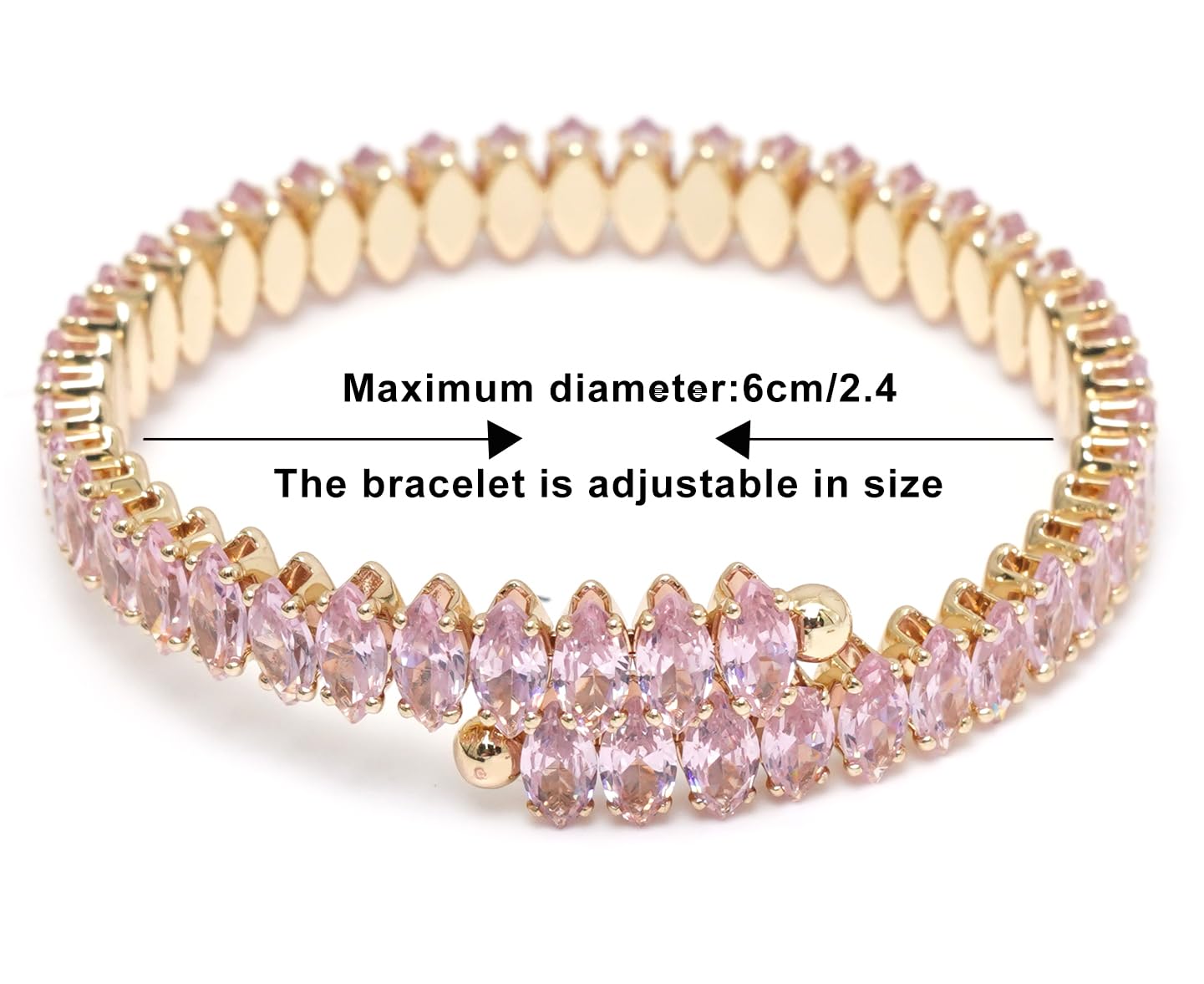 Wovanoo Rhinestone Cuff Bracelet Cubic Zirconia Tennis Bracelets Open Adjustable Bangle for Women Gold Pink