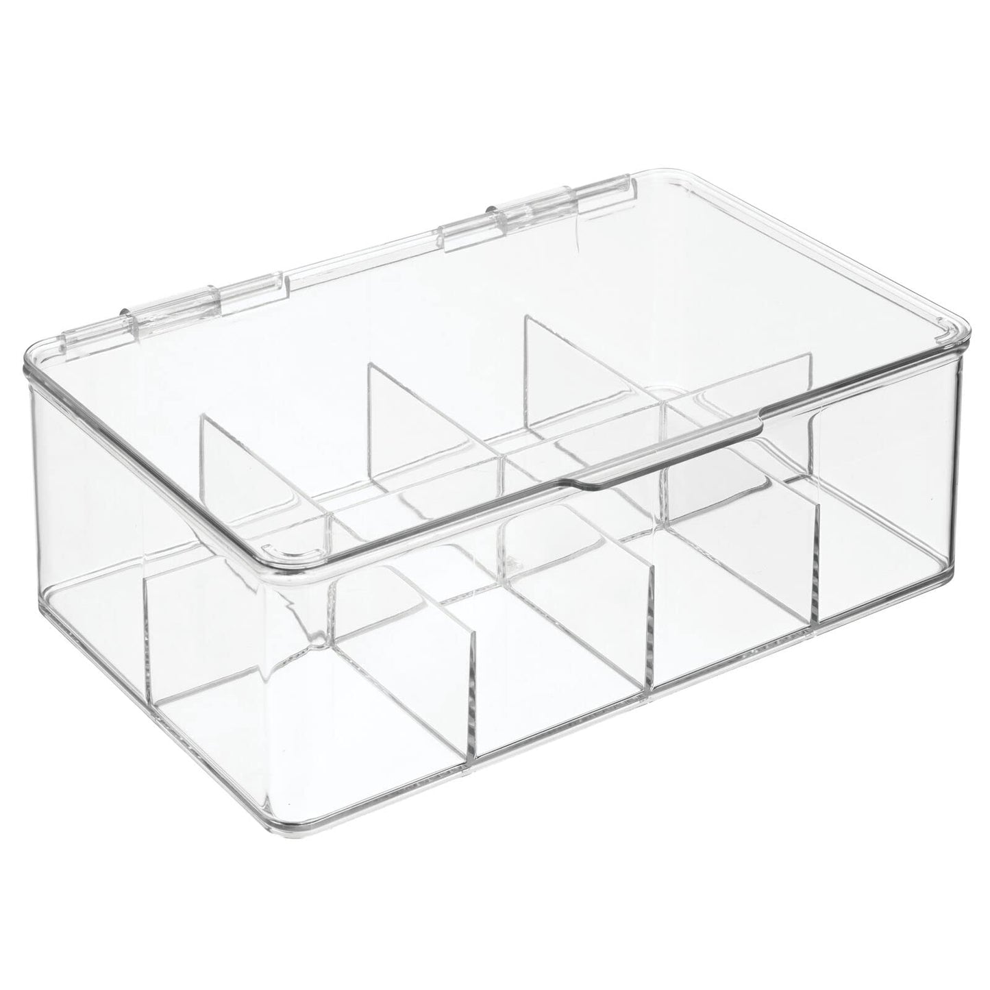 mDesign Plastic First Aid Kit Storage Box with Clear Top Lid for Bathroom, Kitchen, Cabinet, Closet, Drawer - Organizes Medicine, Ointments, Adhesive Bandages, Dental, 8 Divided Sections - Clear