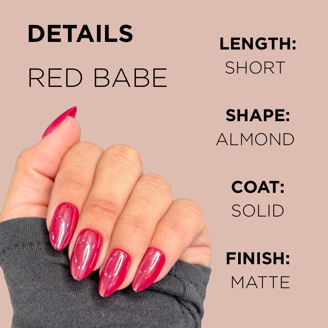 RED BABE Press-On Nails by Lavaa Beauty | Short Almond Red Chrome Nails