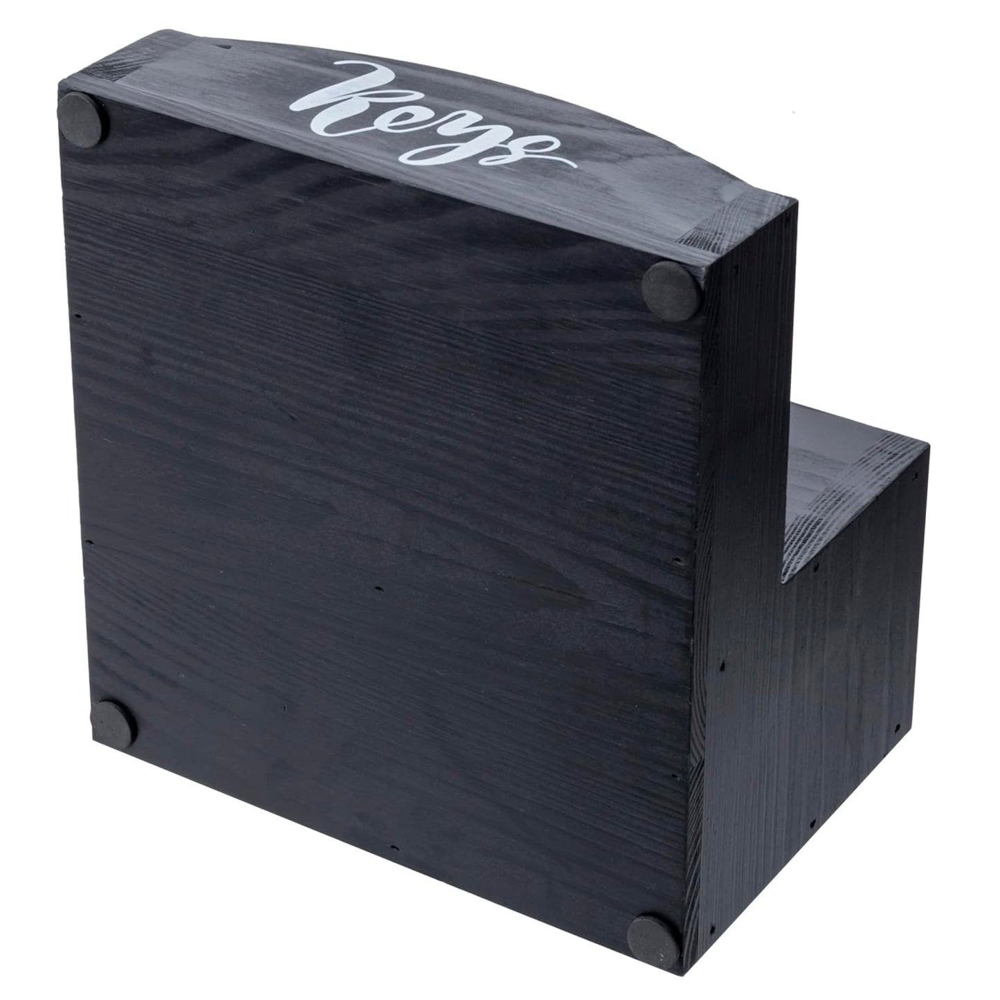 MyGift Urban Modern Mail Holder and Key Organizer Tray in Black Stained Solid Wood Finish, Entryway Storage Catchall with Cursive Mail and Keys Word Design, Office Desktop Organizing Bin