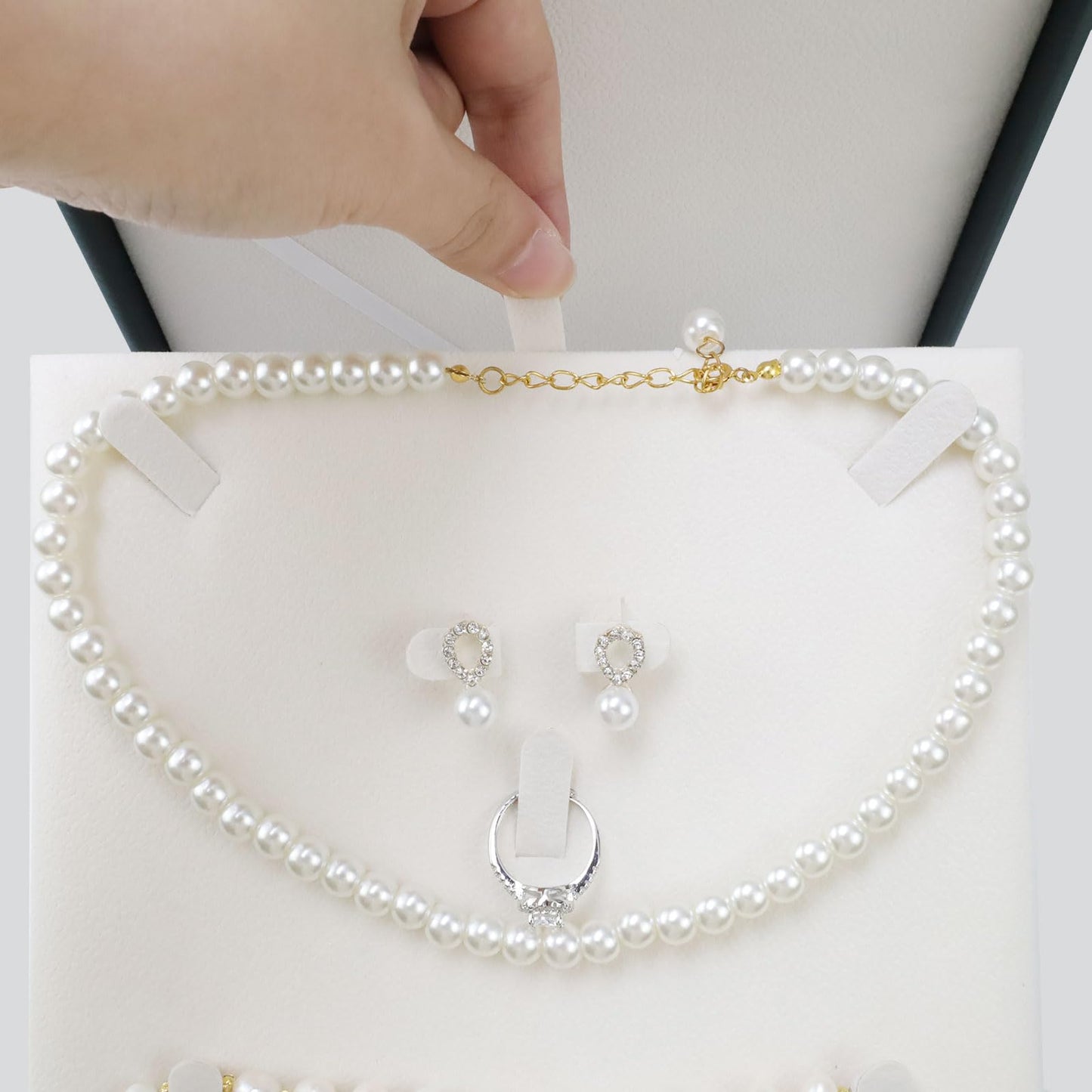 MY MIRONEY Big PU Leather Wedding Jewelry Sets Box Blackish Green Necklace Earring Ring Display Case Bracelet Storage Holder Jewelry Box Storage Organizer (7.48" x 7.48" x 1.57")