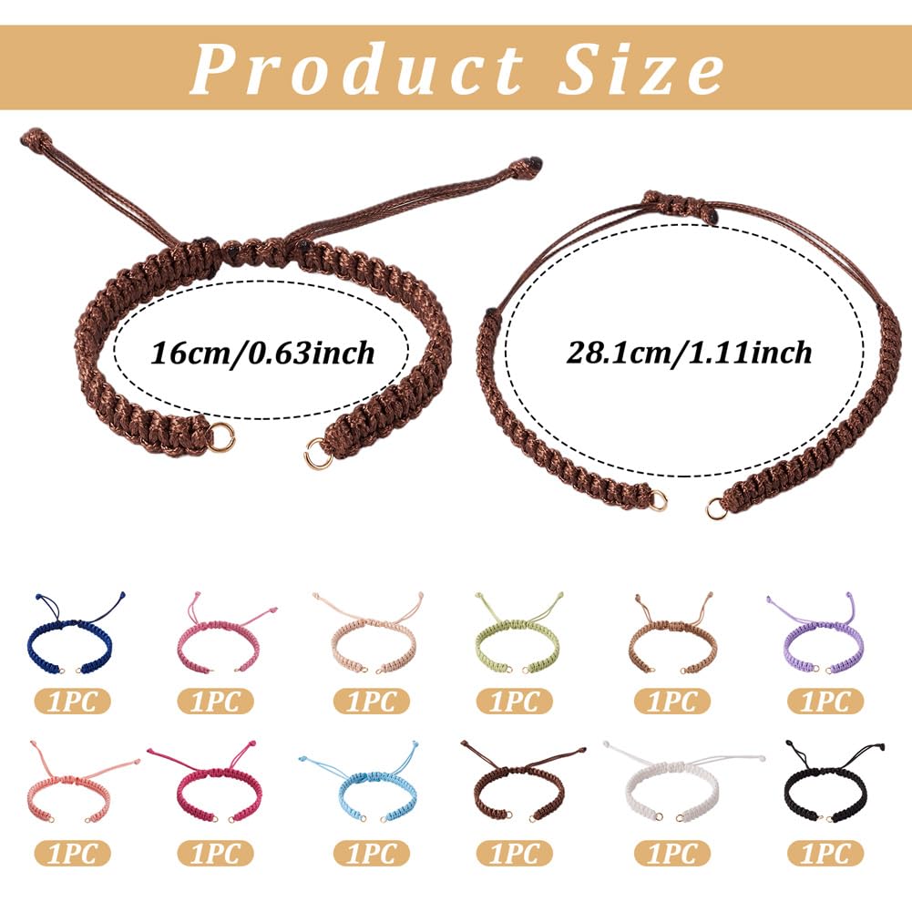 KISSITTY 12Pcs Half-Finished Waxed Polyester Cord Bracelet Adjustable Cord Rope Bracelet with Jump Ring for Wrist Charm Jewelry Making