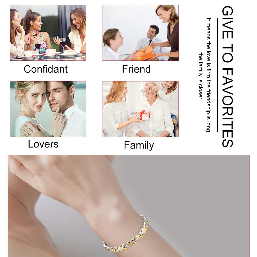 38 Elegant Titanium Magnetic Bracelet for Women Germanium and Magnetic Functions with Free Link Removal Tool Christmas gift (Silver&Gold)
