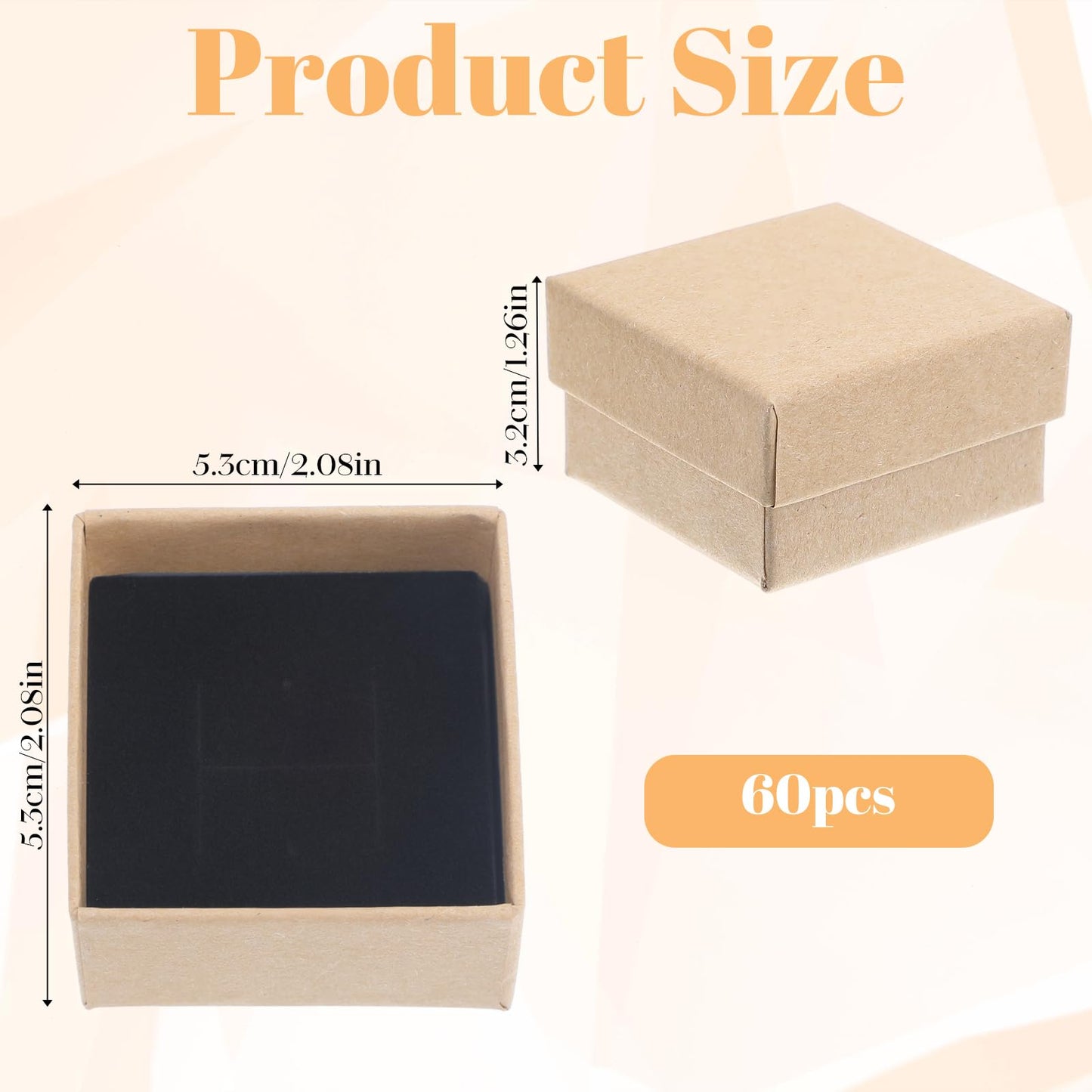 Kegeeei 60 Pack Cardboard Ring Boxes, 2 x 2 x 1.26 Inch Square Jewelry Gift Boxes With Foam, Bulk Mini Earring Packaging For Weddings, Birthdays, and Retail Display, Brown