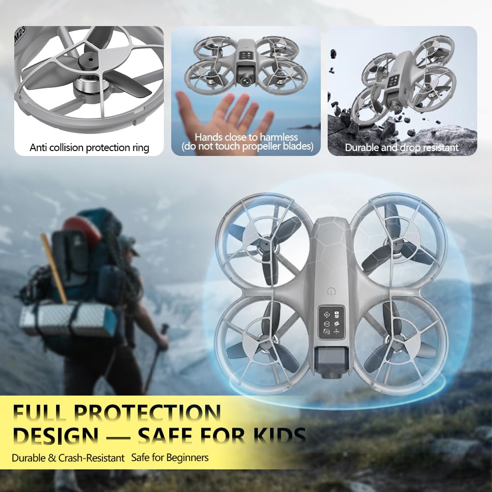 CloudWings Drone with camera for kids and Remote – Beginner RC Drone for Kids with Brushless Motor, Optical Flow Hover, One-Key Takeoff, FPV Video(Grey-Batteries*2)