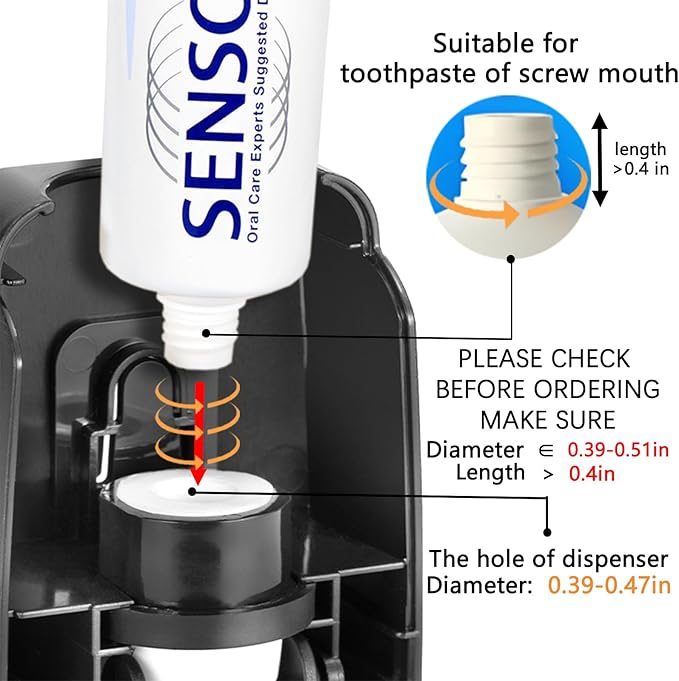 Toothbrush Holder and Toothpaste Dispenser Set, Automatic Toothpaste Squeezer Dispenser, Dispenser Toothpaste Squeezer Kit, Wall Mounted Bathroom Accessories (Black)