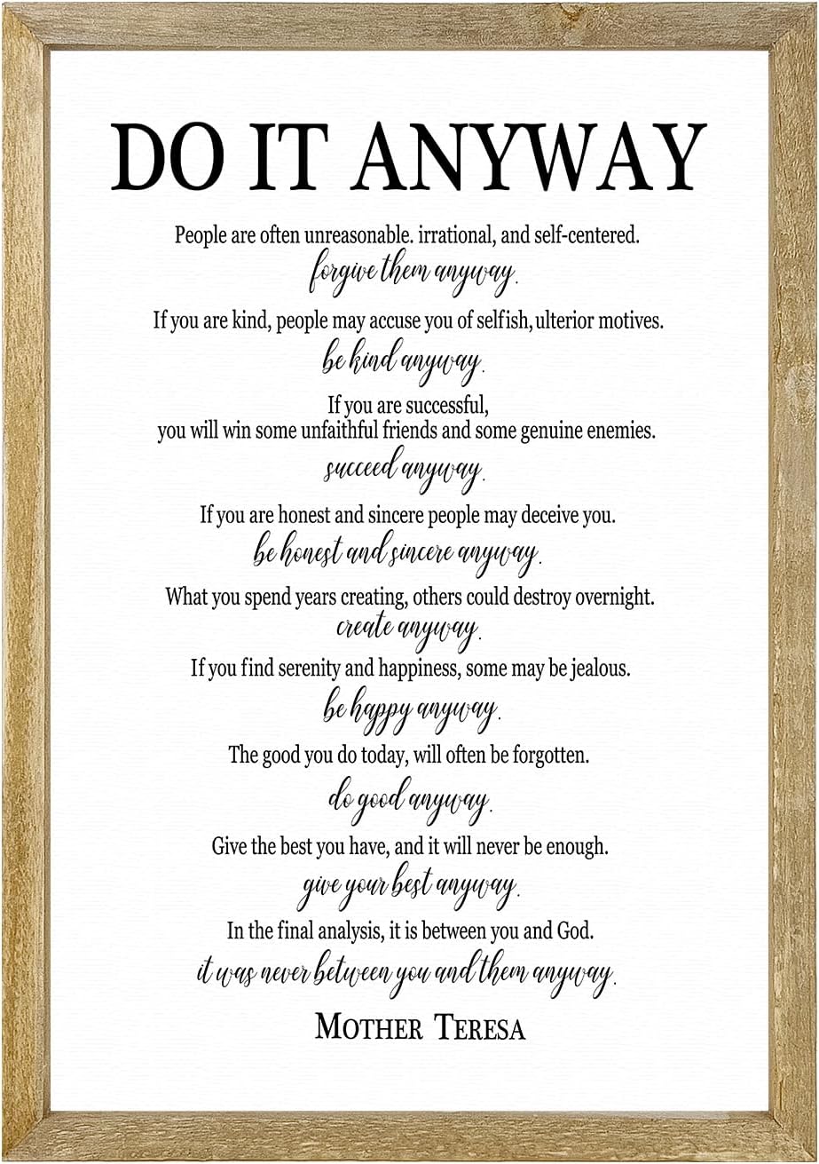 Do It Anyway Mother Teresa Wall Art Decor 16x11 Inch Wooden Framed Wall Hanging Sign (Wood)