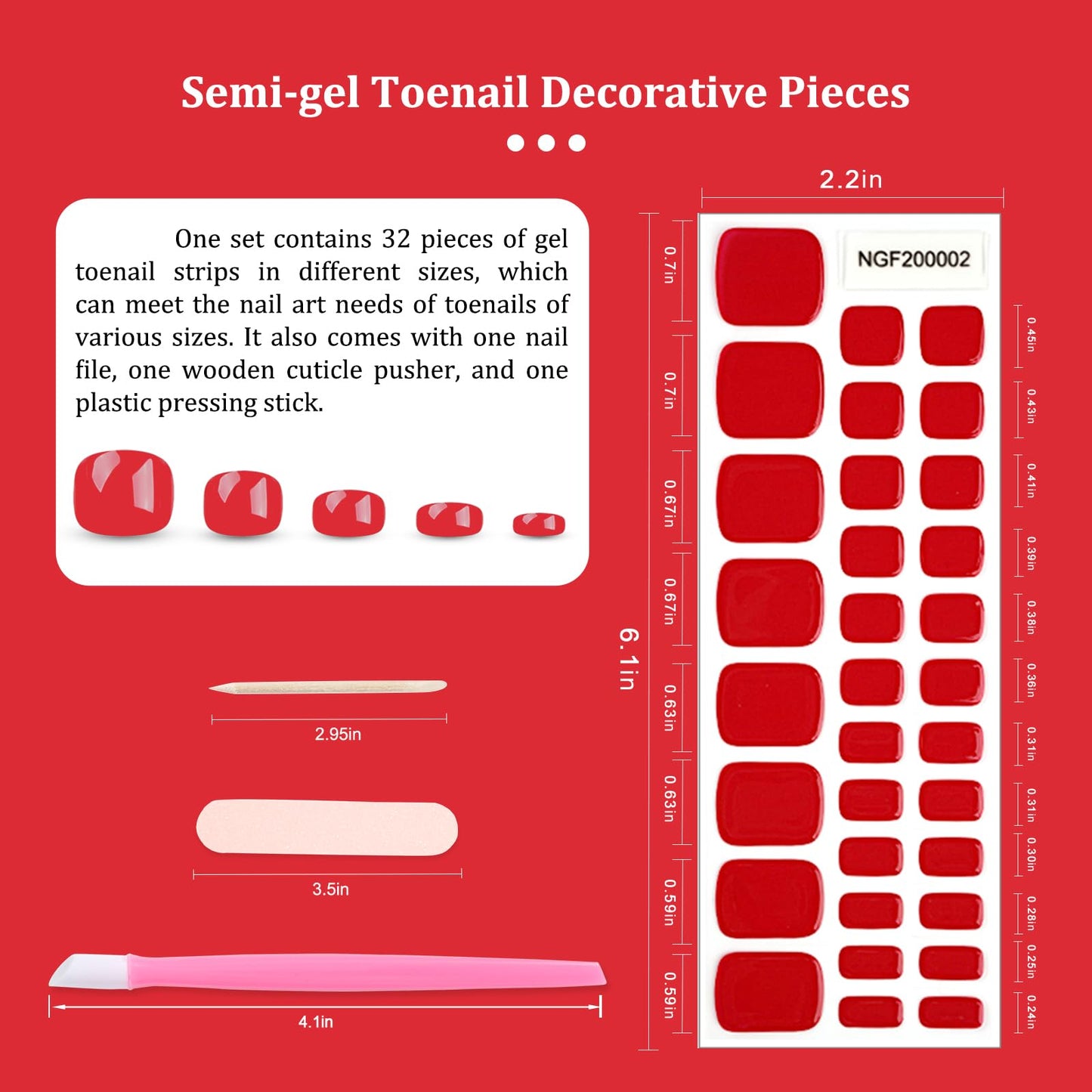 SILPECWEE Semi Cured Gel Nail Strips, Toenails Stickers Full Nail Wraps UV Light Required, Salon Quality, Easy to Apply & Remove, Toenail Strips for Women Girl (Alluring Red - 32PCS)