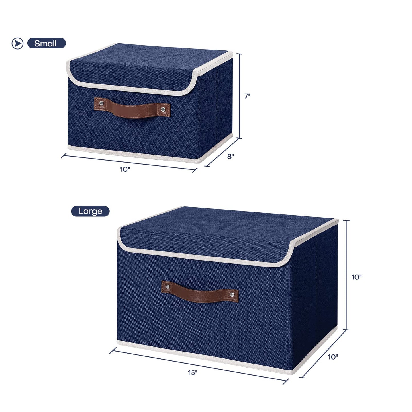 ANMINY Storage Bin with Lid Storage Boxes with PU Leather Handles PP Plastic Board Decorative Foldable Lidded Cotton Linen Fabric Home Cubes Baskets Closet Organizer Container - Blue, Small Size