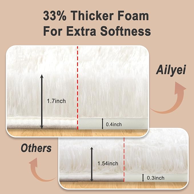 Ultra Soft Runner Rugs for Bedroom Hallways with Upgraded Non-Slip Rubber Backing & Thick Memory Sponge, 2x8 Feet Fluffy Shag Throw Area Rug for Bedside Dorm Cream