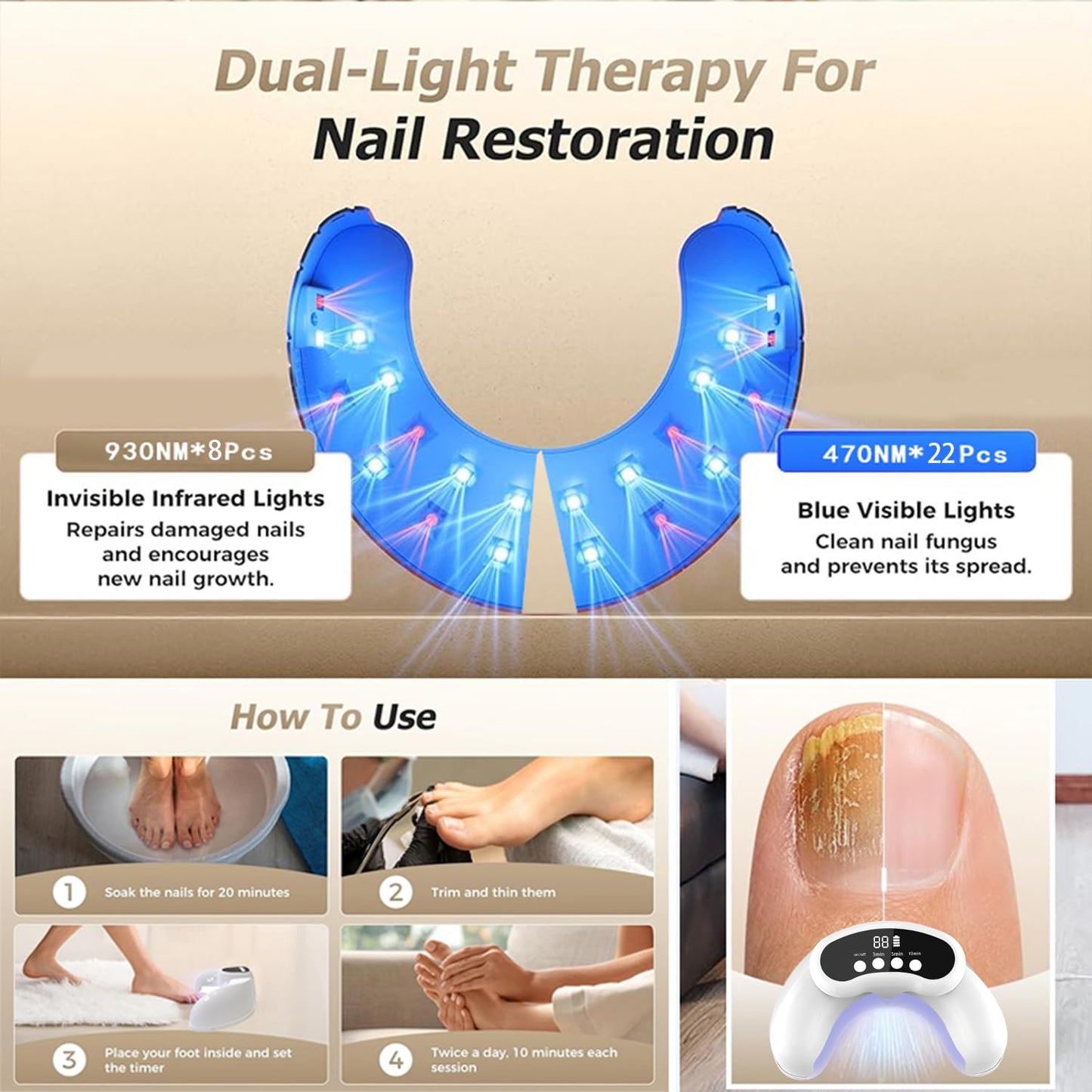 UV Nail Lamp-Nail Cure Lamp Nail Dryer for Gel Polish, Toe Nail Fungus Treatments Led Light with Automatic Sensor & 3 Timers