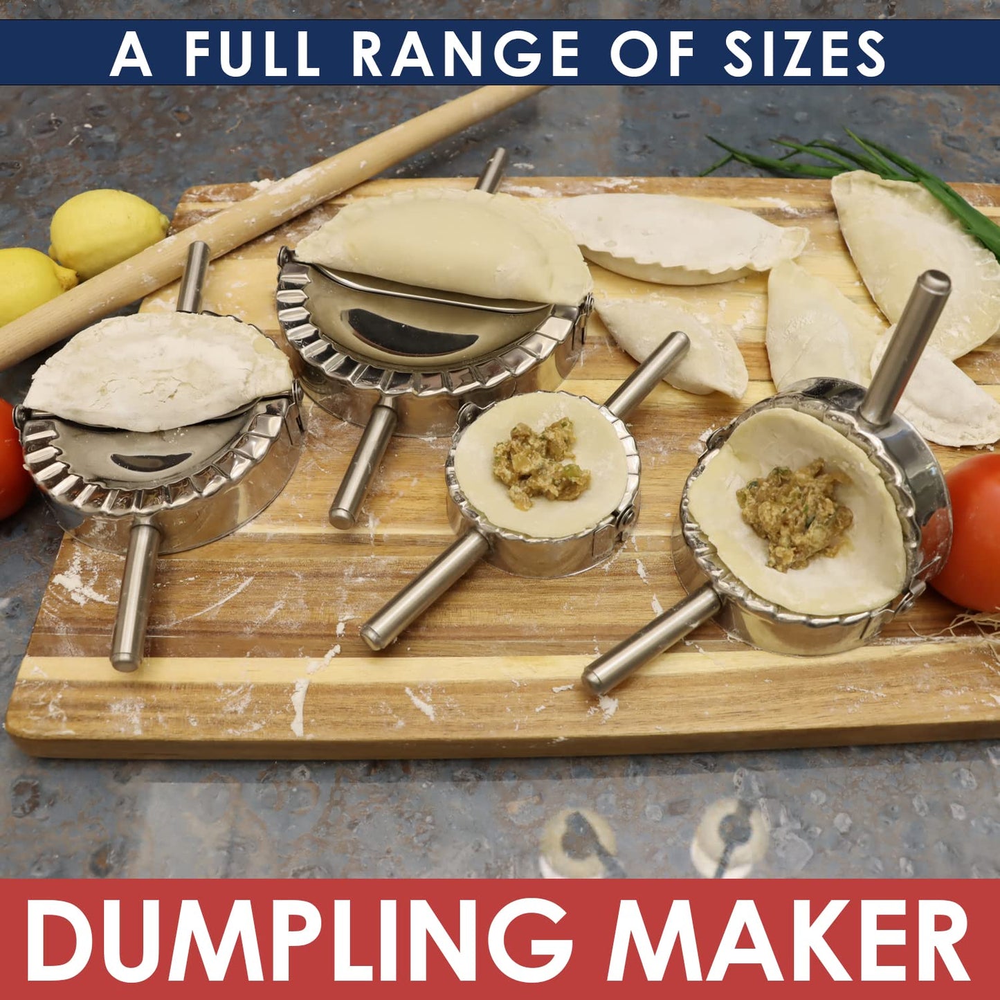 KAYCROWN 4.75 Inch Empanada Press, Stainless Steel Dumpling Maker Dough Cutter Dumpling Mold for Empanada, Dumpling, Ravioli, Pierogi, Turnovers, Calzone (L: 4.75 inch)
