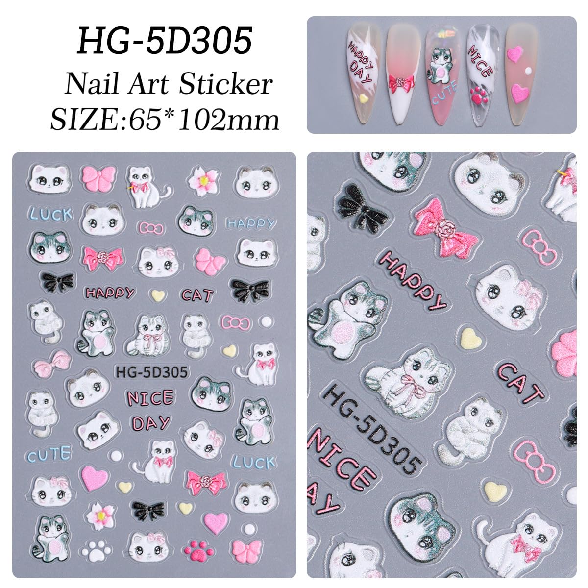 SIMAYKUWA Cute Style Japanese Inspired Embossed Cute Dogs Adorable Cats Tanuki DIY Nail Stickers - Everyday Nail Art Decorations A Set of 4 Sheets