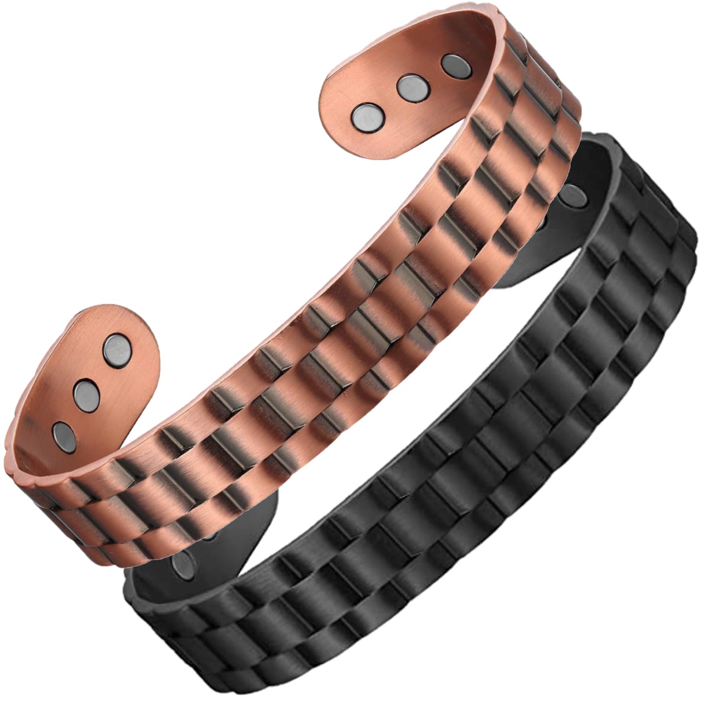 Earth Therapy Black & Bronze Gear Style Copper Cuff Bracelets with Ultra Strength Magnets - Unisex - Adjustable