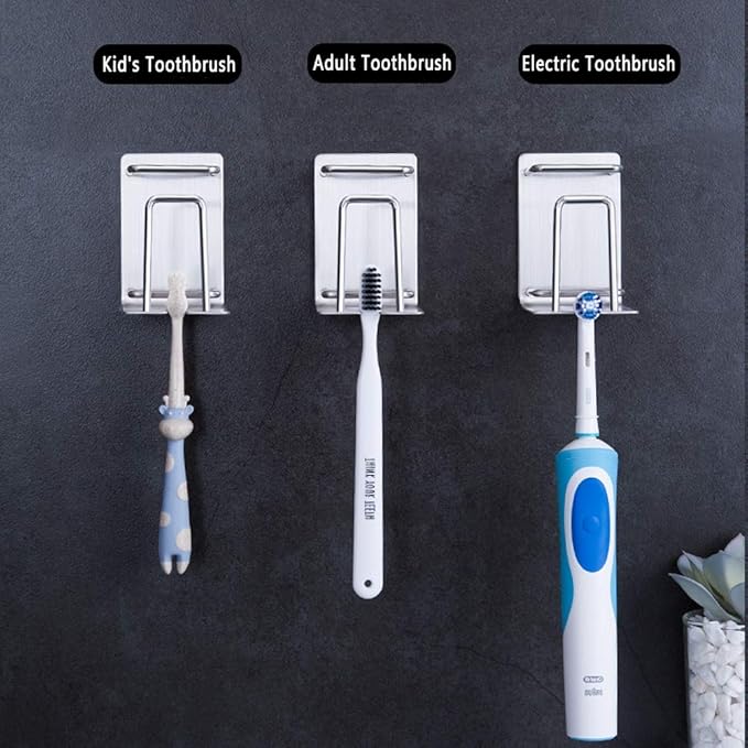HANZE Toothbrush Holder 304 Stainless Steel Adhesive Wall Mounted 3 in 1 Toothbrush Holder Toothpaste Holder and Cup Holder for Bathroom Shower