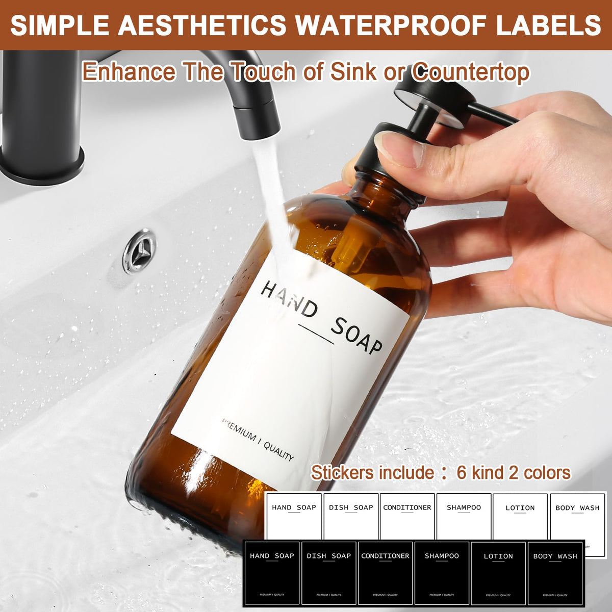 Amber Glass Soap Dispenser 4 Pack (16.9 Fl Oz)