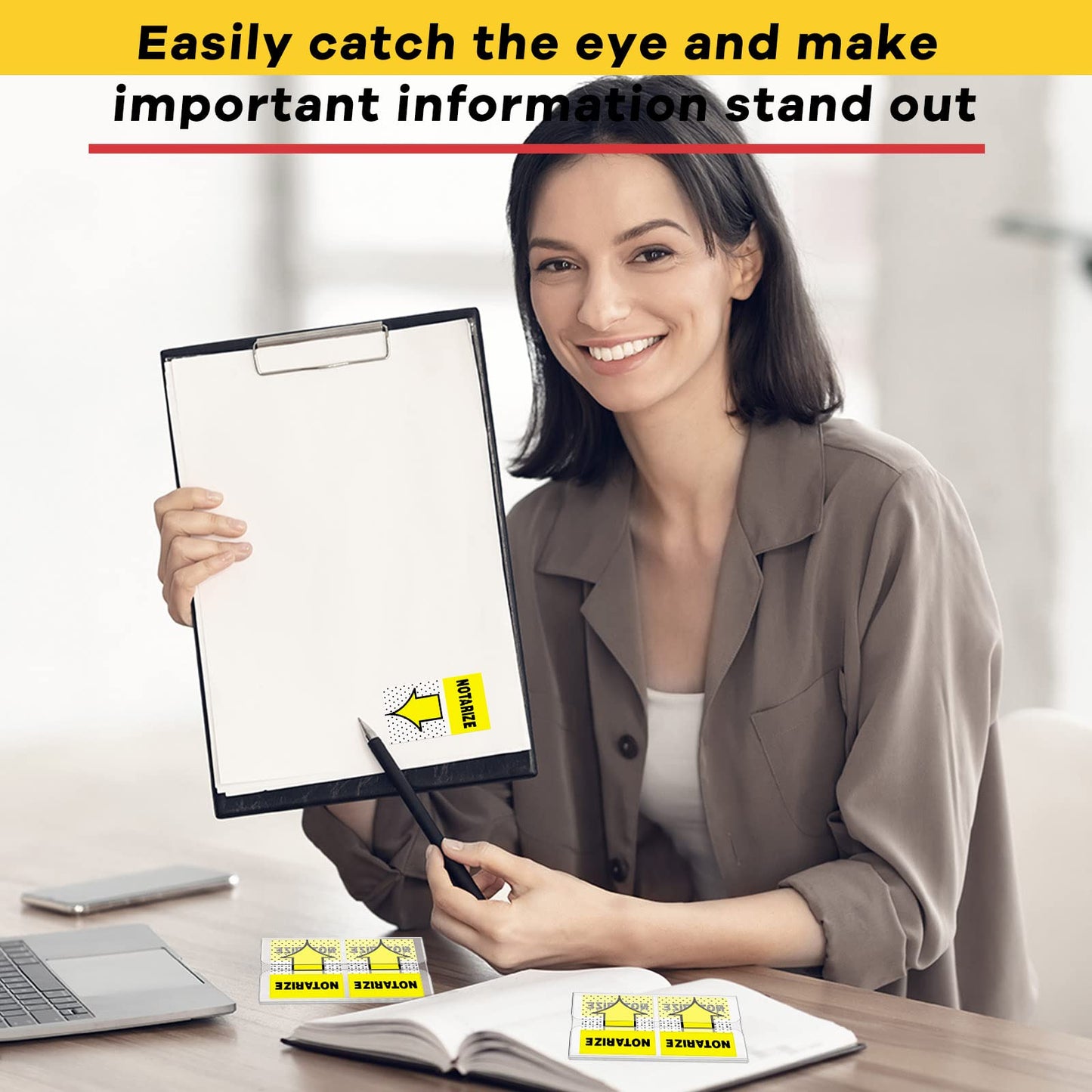 Qeeenar 800-Piece Sign Here Tabs - 1 Inch Sticky Flags for Document Notarization, Office Notebook and Book Annotation - Initial Here Stickers(Yellow,Notarize)