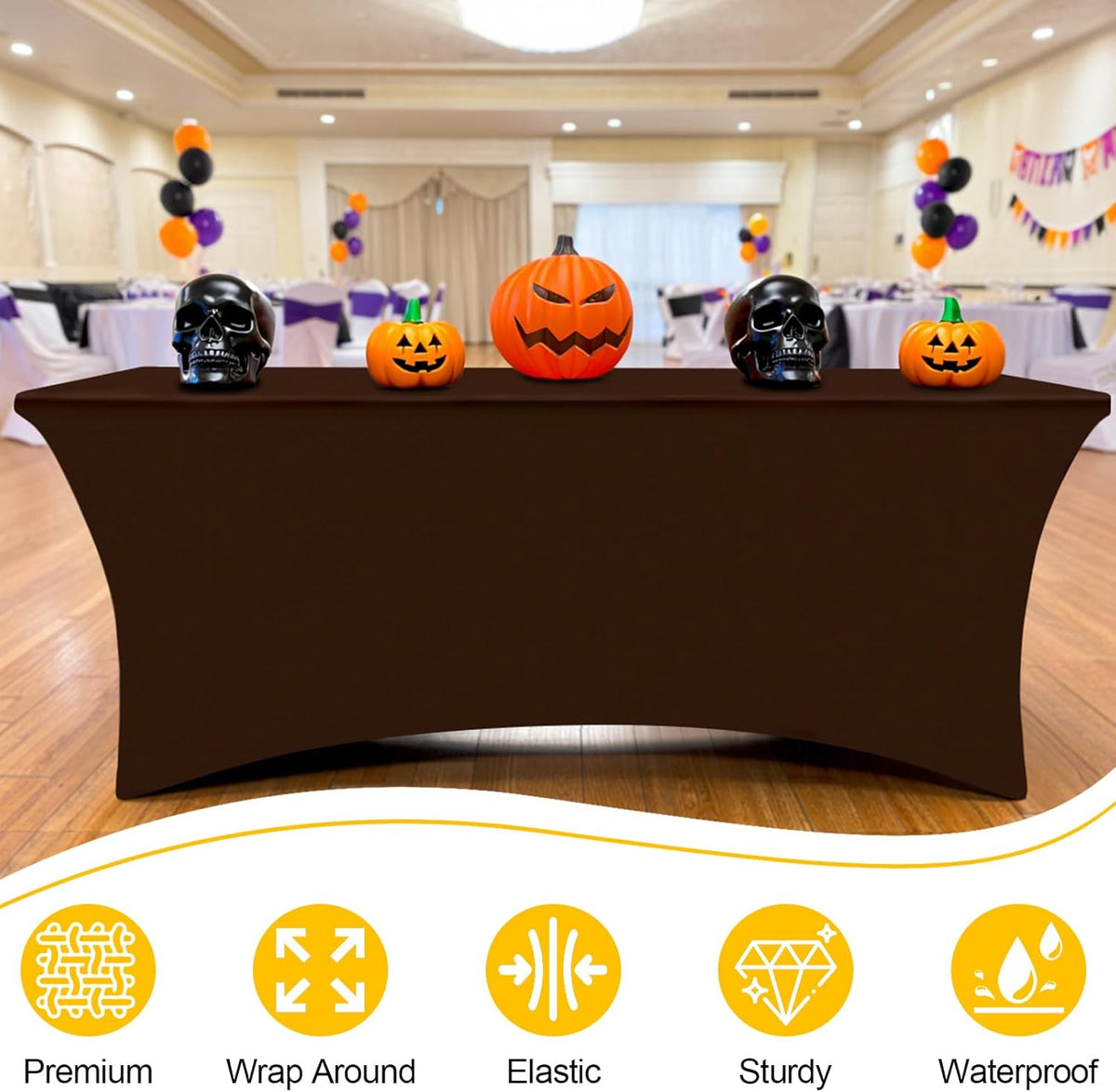 Smiry 2 Pack Spandex Table Cloth 4FT, Elastic Fitted Stretch Tablecloths, Washable and Wrinkle Free Rectangular Patio Table Cover for Outdoor, Wedding, Banquet & Parties (Coffee, 48Lx30Wx30H Inch)